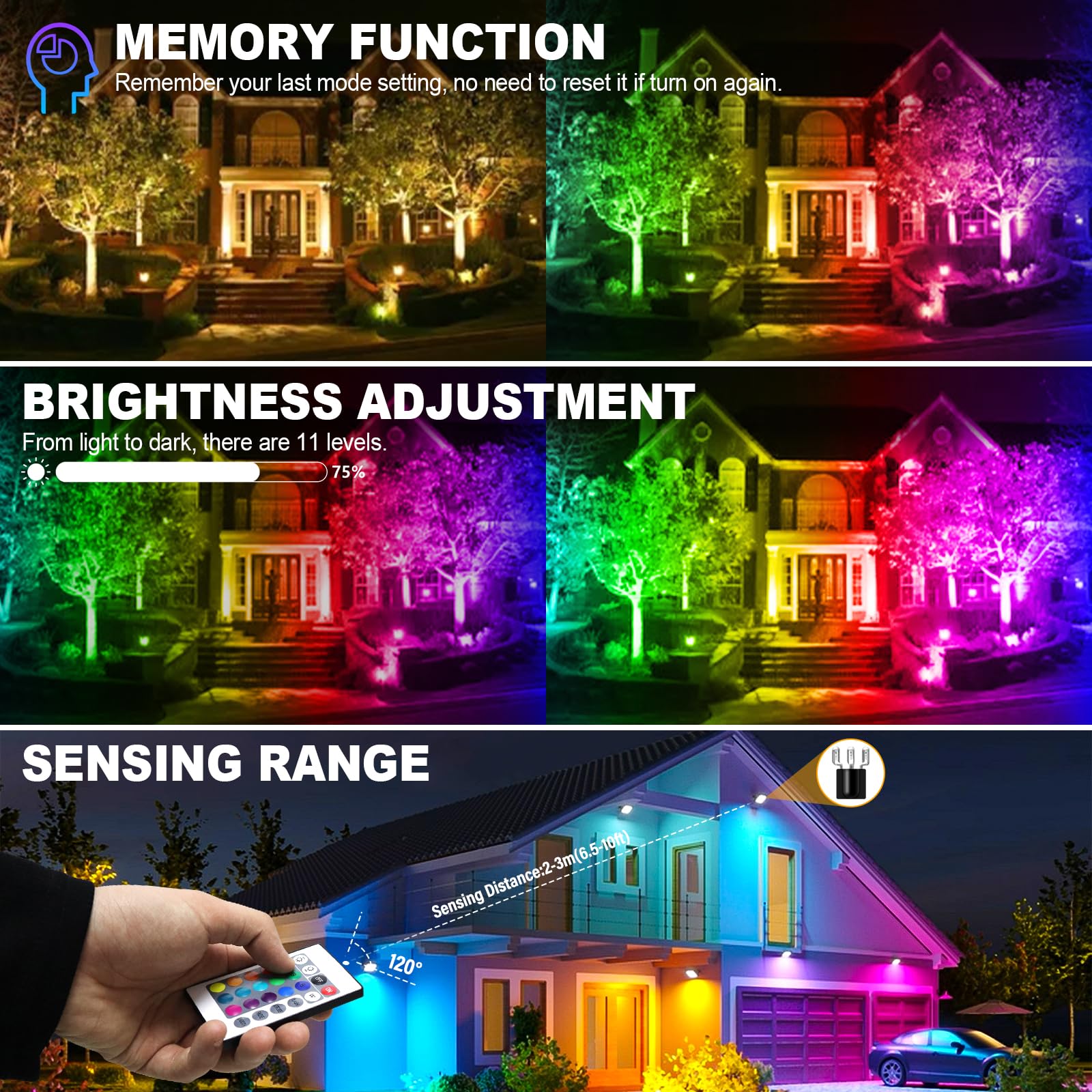RIGIDON 4 Pieza Foco Led RGB Exterior, 30W 3000LM Con Control Remoto Proyector Led, Multicolor Estroboscópico RGB Regulable Luz de pared Para Jardín,Fiestas, Terraza, IP66 Impermeable Floodlight