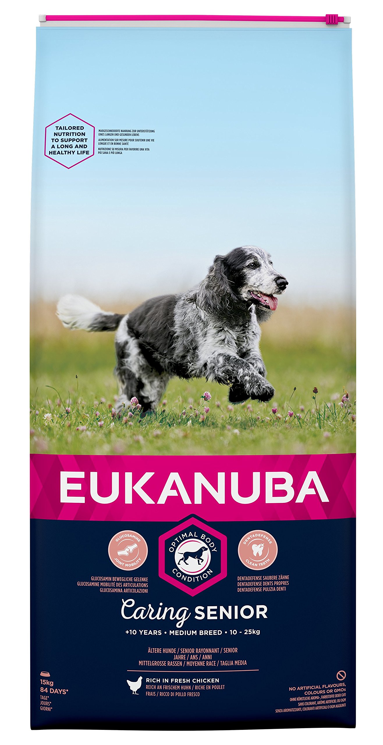 Eukanuba Karma dla psów ze świeżym kurczakiem dla średnich ras, sucha karma premium dla starszych psów, 15 kg