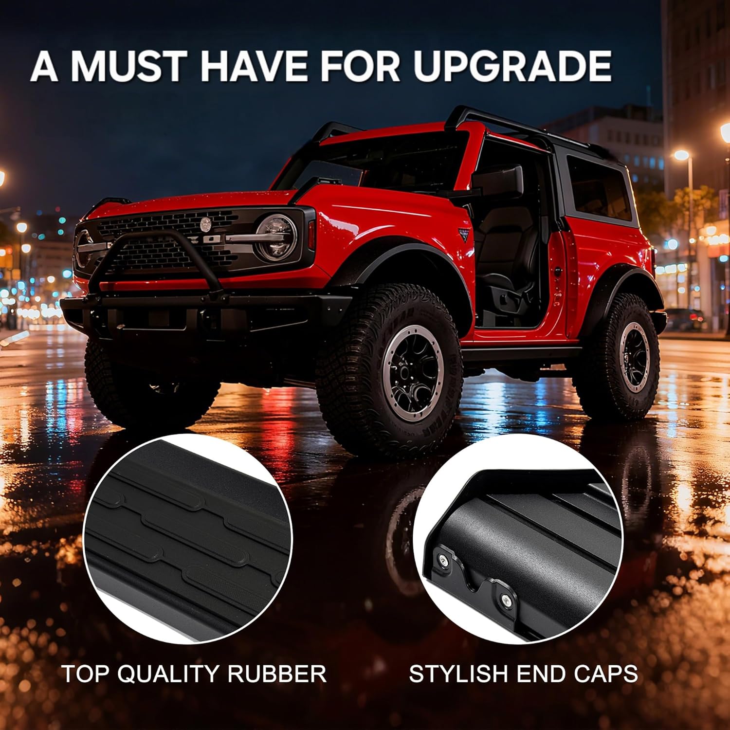 Dermon Running Boards for 2021-2025 Ford Bronco 2-Door Platform Style Rock Rail Side Step Bars Bronco 2-Door Accessories (Excludes Bronco Sport) Aluminum+Manganese Steel+ABS Black