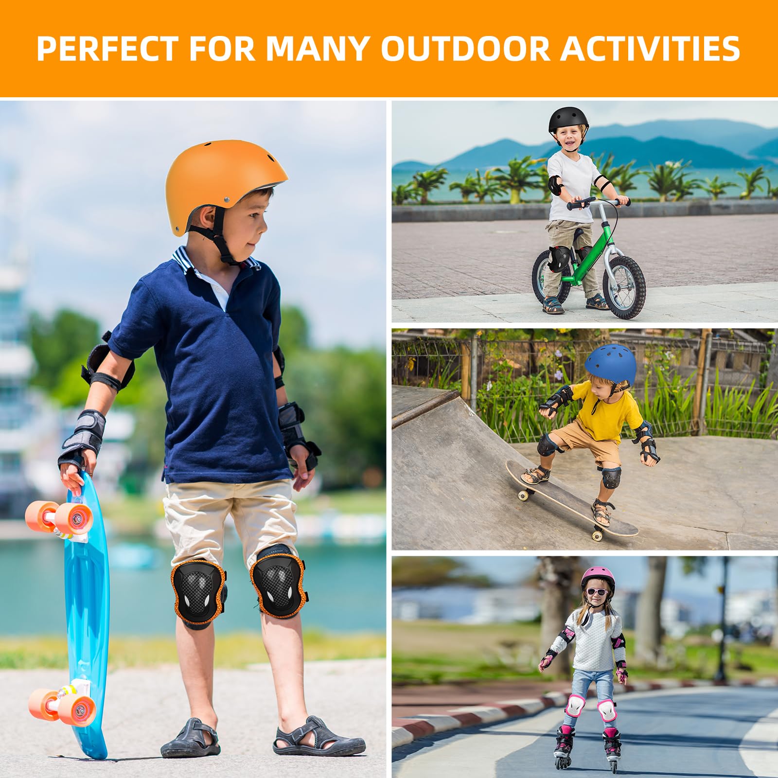 KORIMEFA Casco Bici Protezioni Set per Bambini Ginocchiere Gomitiere e Protezione Polso per Bambini da 3-13 Anni, Casco per Hoverboard, Pattini in Linea, BMX e Bicicletta