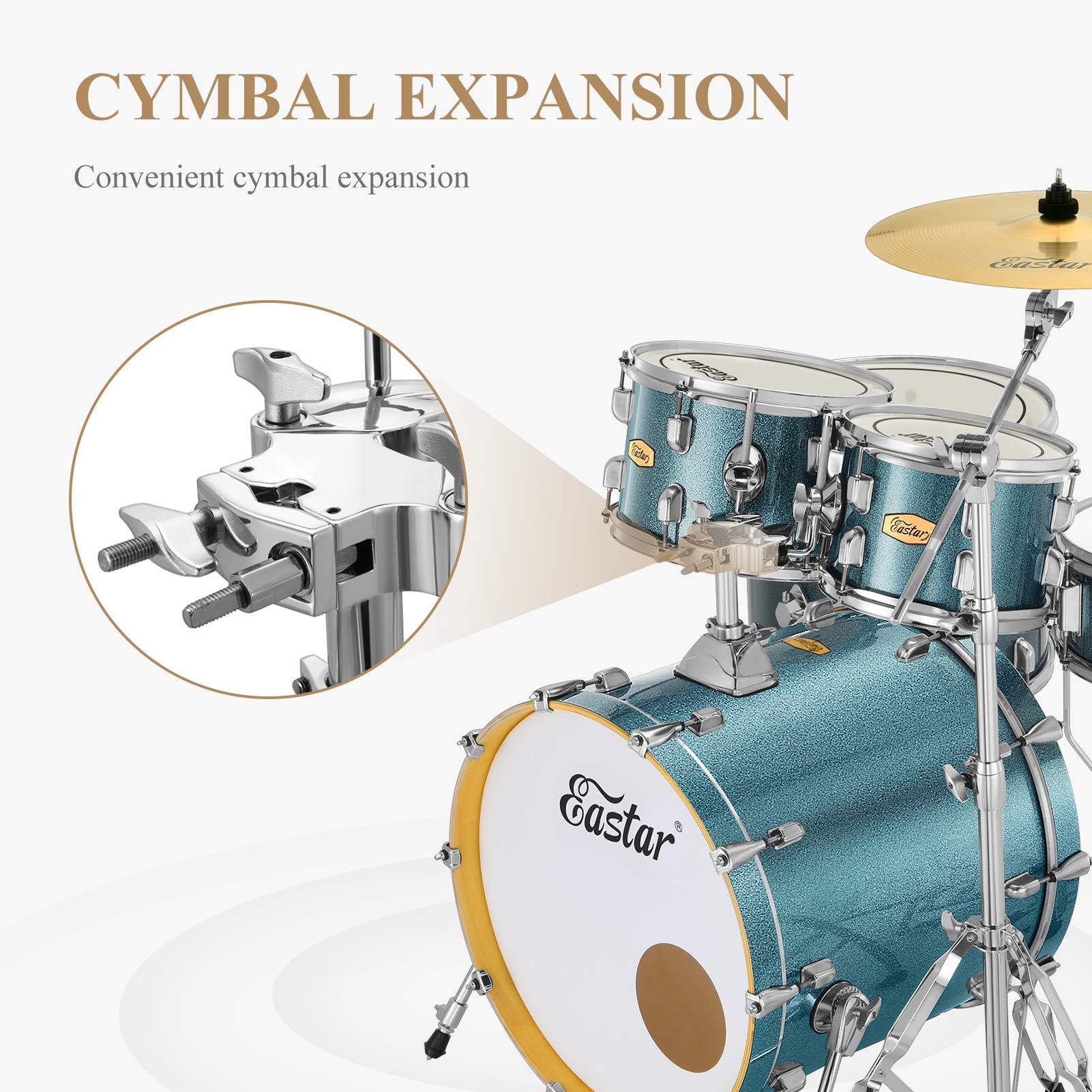 Eastar Professional Drum Set Full Set for Adult,5Piece Complete Drum