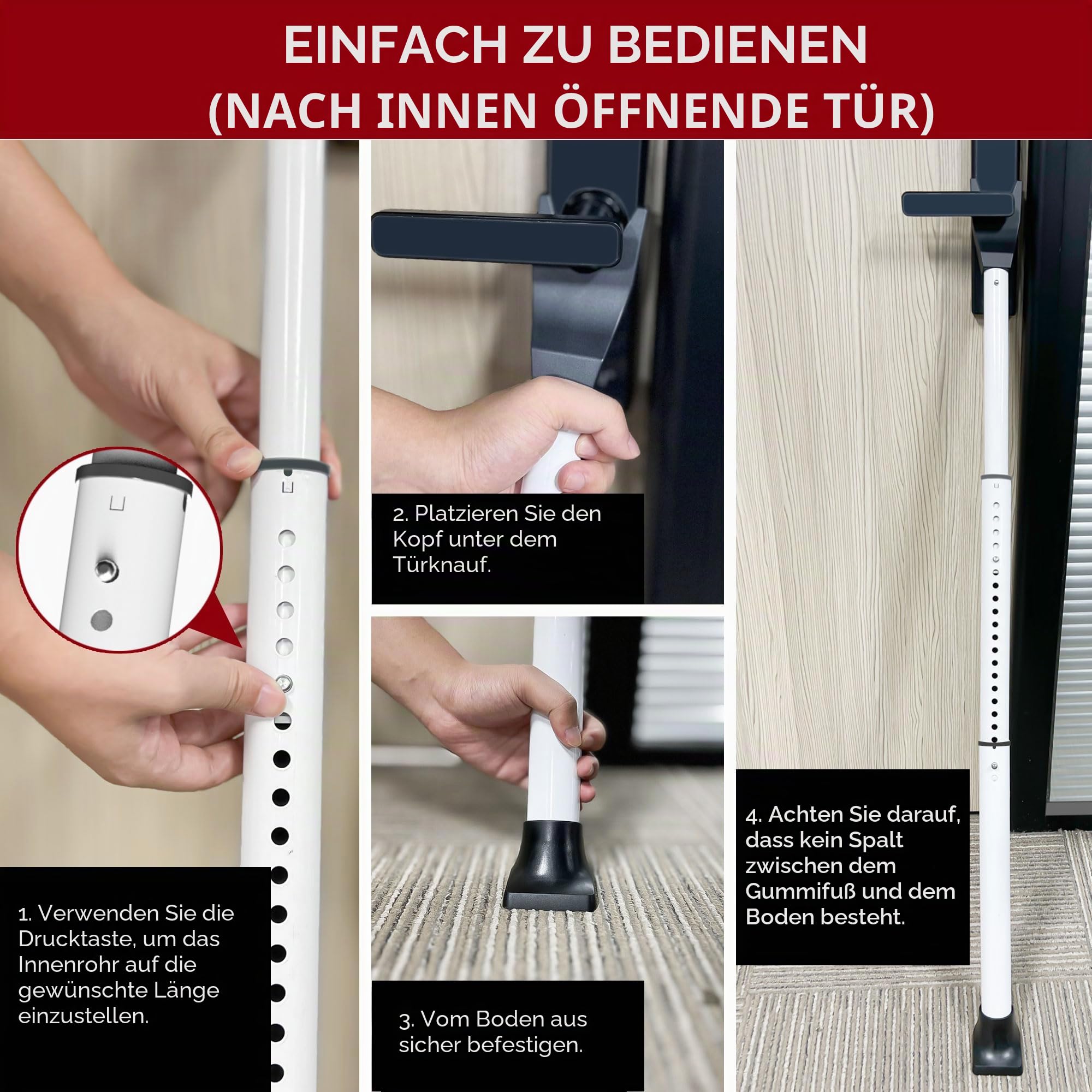 Tür Sicherheitsstange, Weiß 1-Pack Erweiterter Sicherheitsstange für Türen, Heavy Duty Türsicherung, Einstellbarer Balkontür Sicherung, Einbruchschutz Fenster, Tür Sicherheit für Zuhause, Wohnung