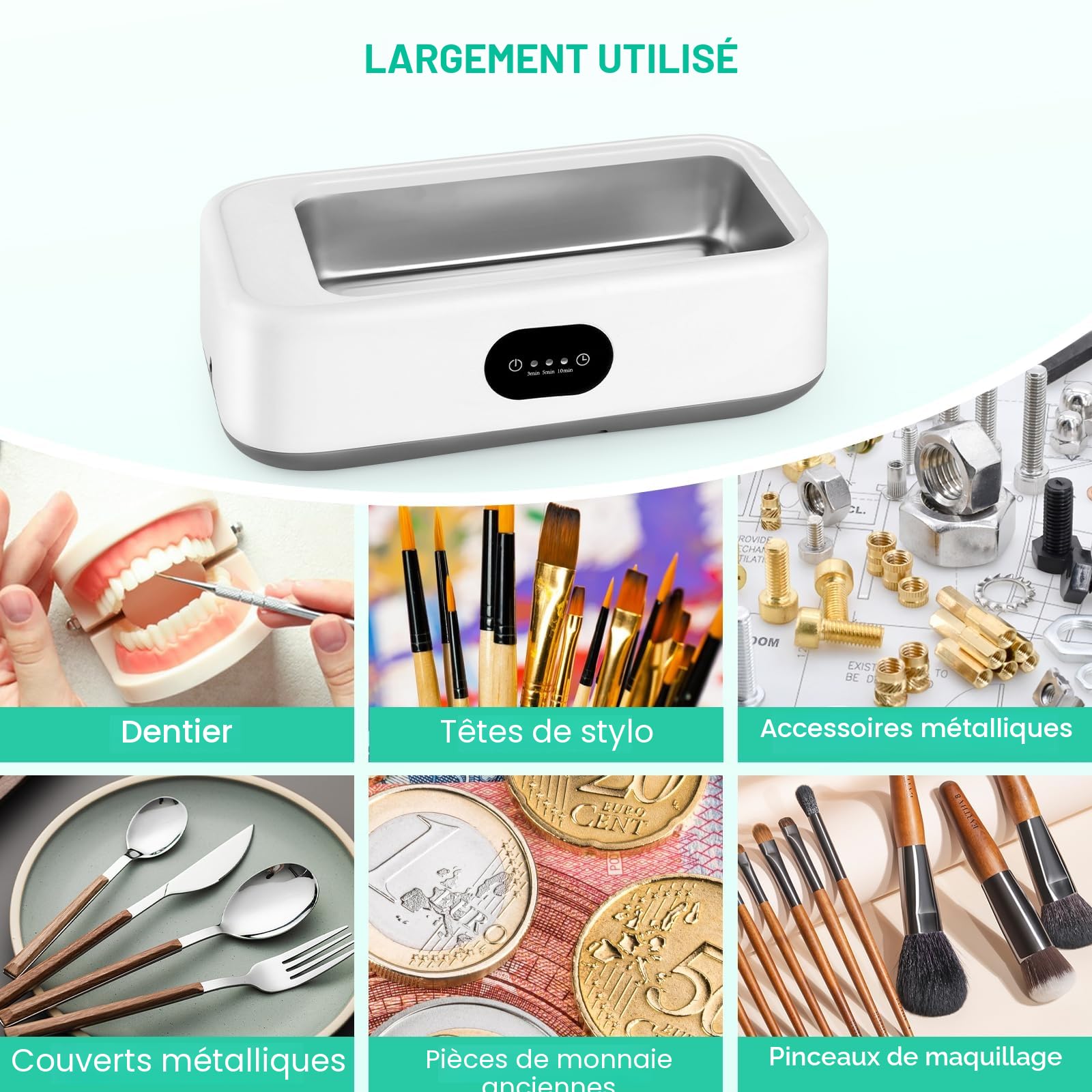 MXTIMWAN Nettoyeur Ultrasons 640ML, 49KHz Ultrasonic Low Noise Cleaner, avec 3 Minuteries Numériques, pour Bijoux, Dentier, Montres, Lunettes, Tête de Rasoir