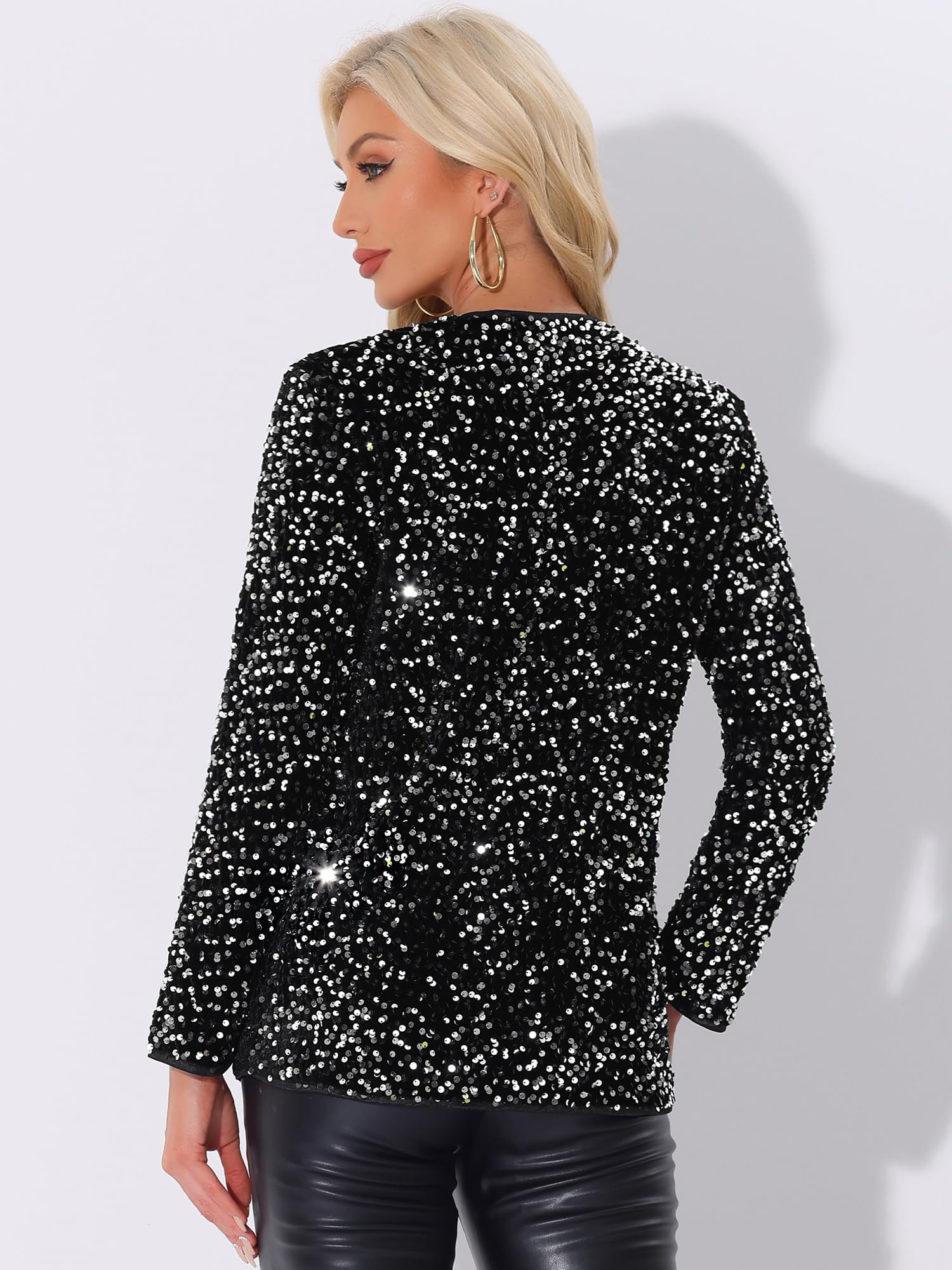 Allegra K Mujer Cárdigan Blazer Lentejuelas Manga Larga Abierto Fiesta
