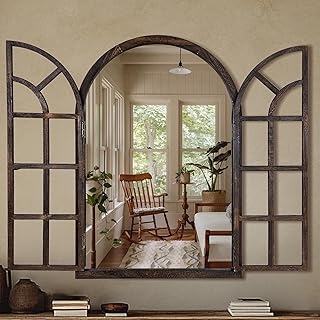 Arched Wall Mirror with Window Design, 36