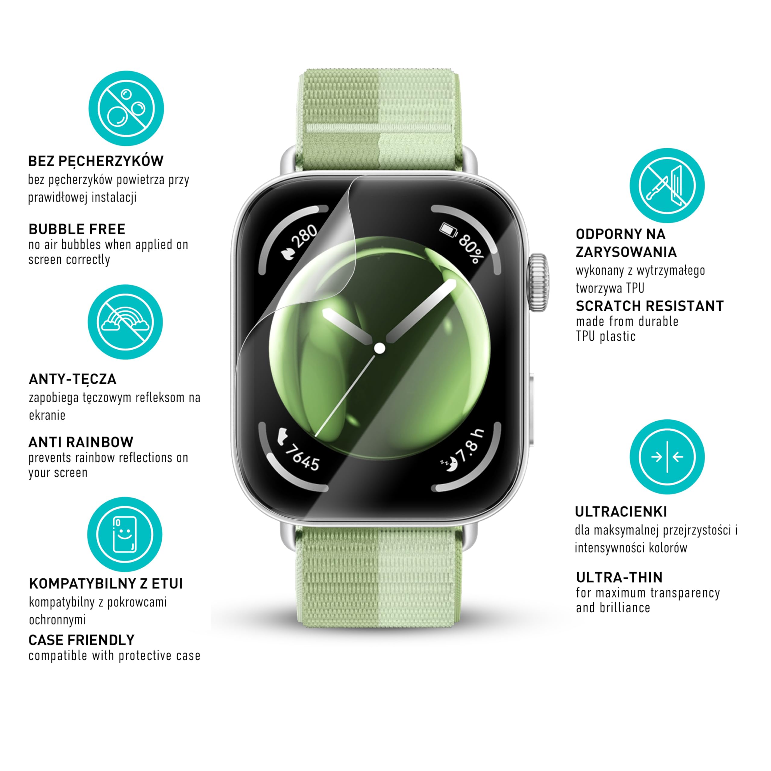 smartect Folia Ochronna TPU [3 Sztuki, Clear] dla Huawei Watch Fit 3, Zakrywa cały wyświetlacz, Ochraniacz Ekranu bez Pęcherzyków, Bez Odcisków palców