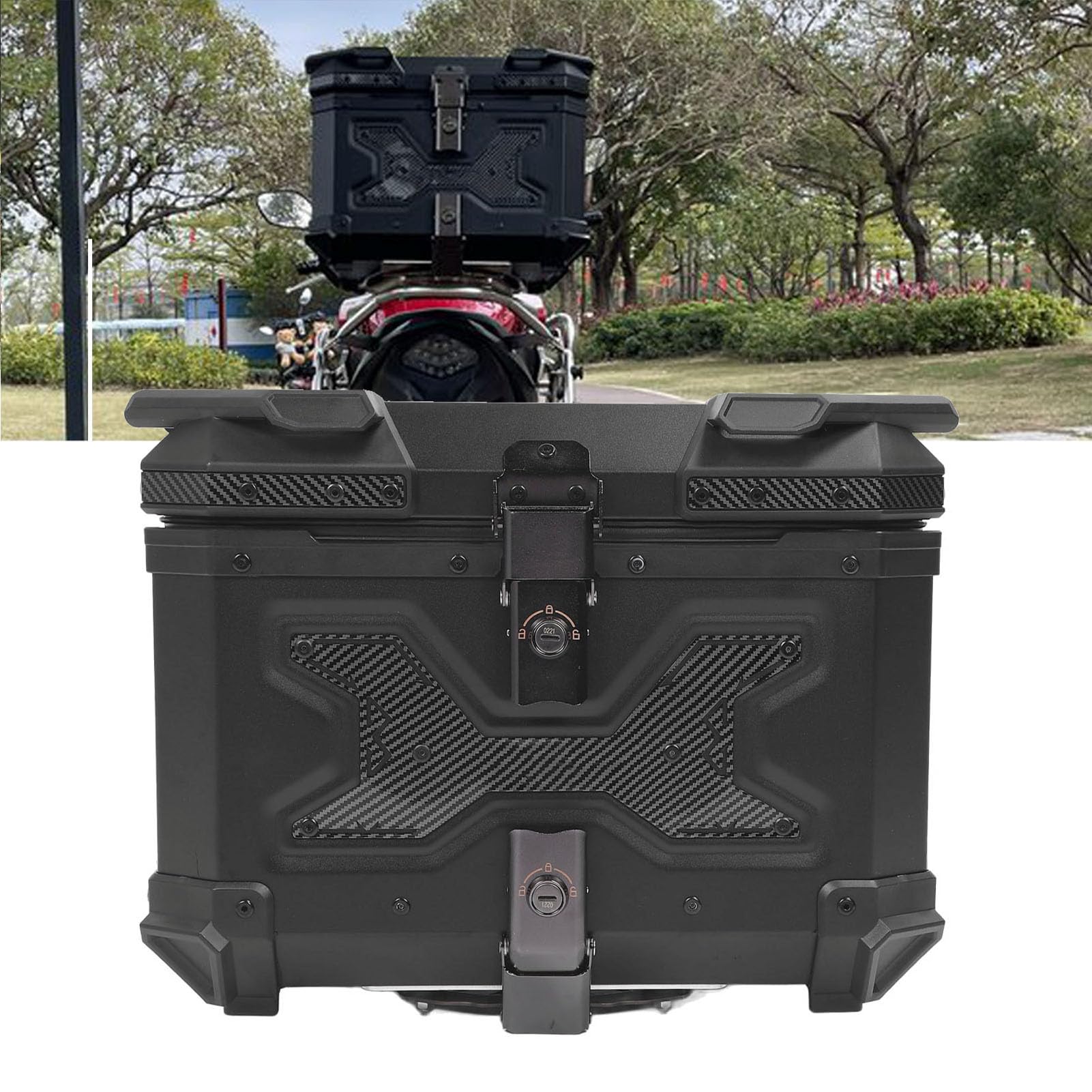 Focket Top Case de Moto, Coffre de Moto en Alliage d'aluminium 45 L, Sac à Bagages de avec Verrouillage de sécurité à 2 Clés et Base à Dégagement Rapide pour Le Rangement du Casque et du Matériel