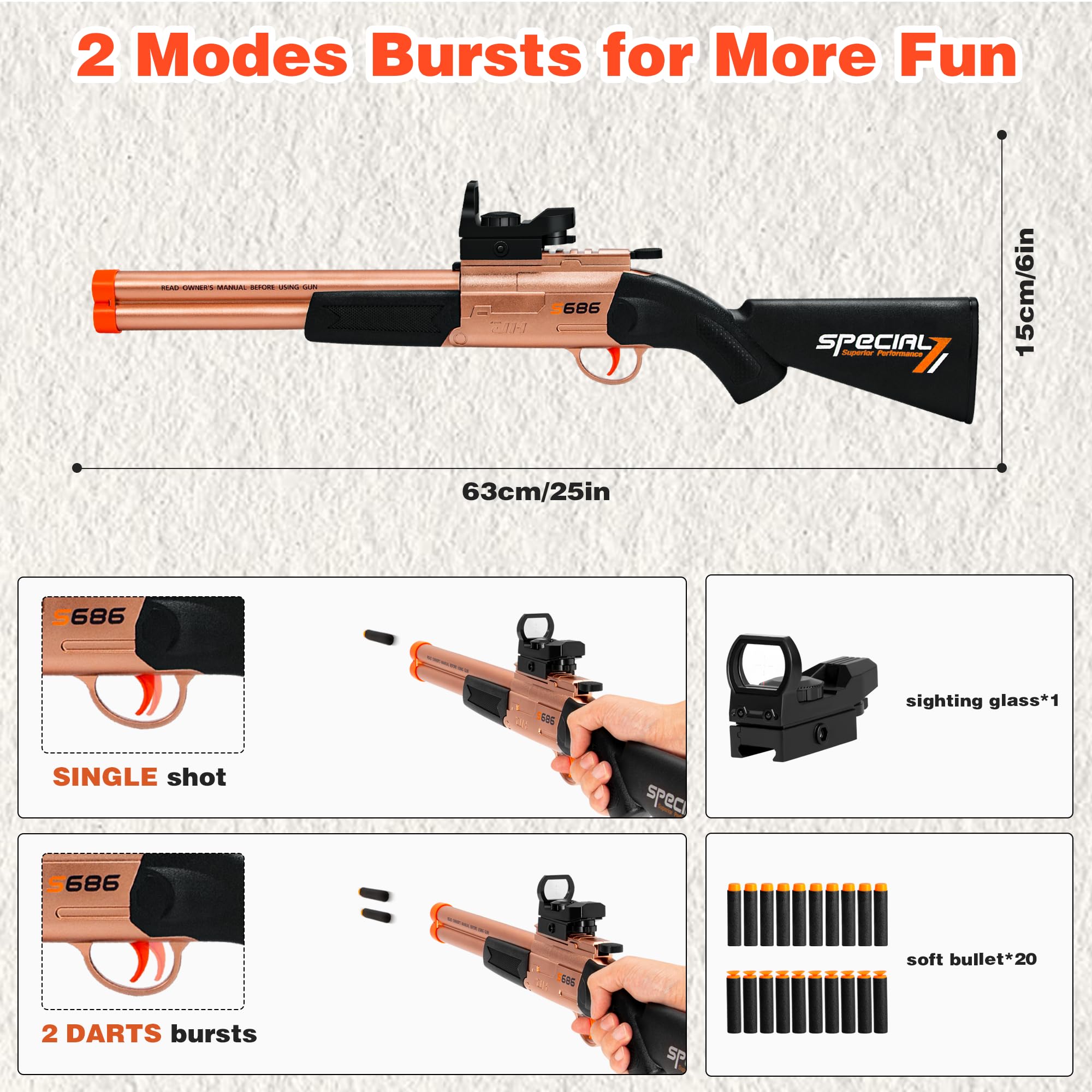 Amazon.com: Double-Barrel Shotgun Toy Gun Gold - Soft Bullet