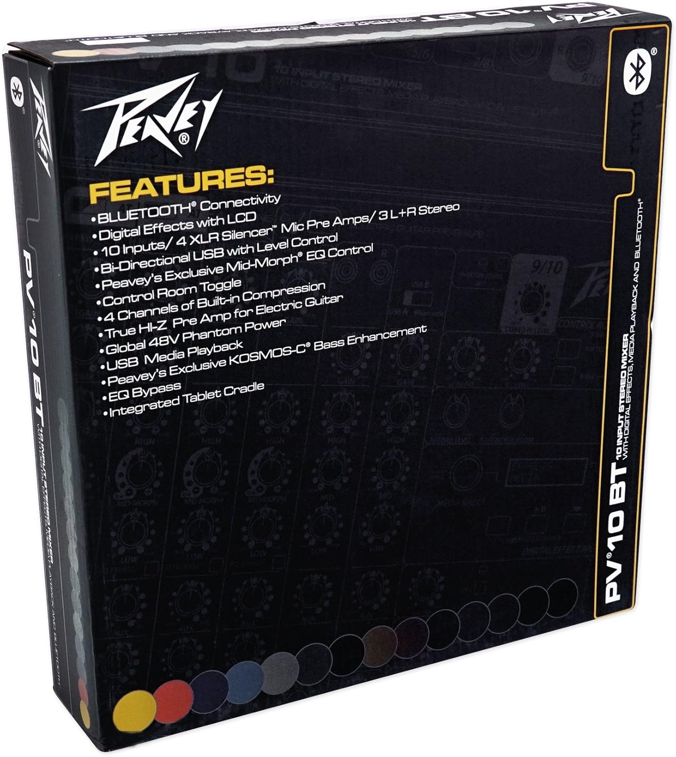 Peavey PV 10BT PV10BT Pro Audio Mixer,4 mic In,Bluetooth/USB,Compressor/Effects Bundle with Peavey PV 20' XLR Female to Male Low Z Mic Cable