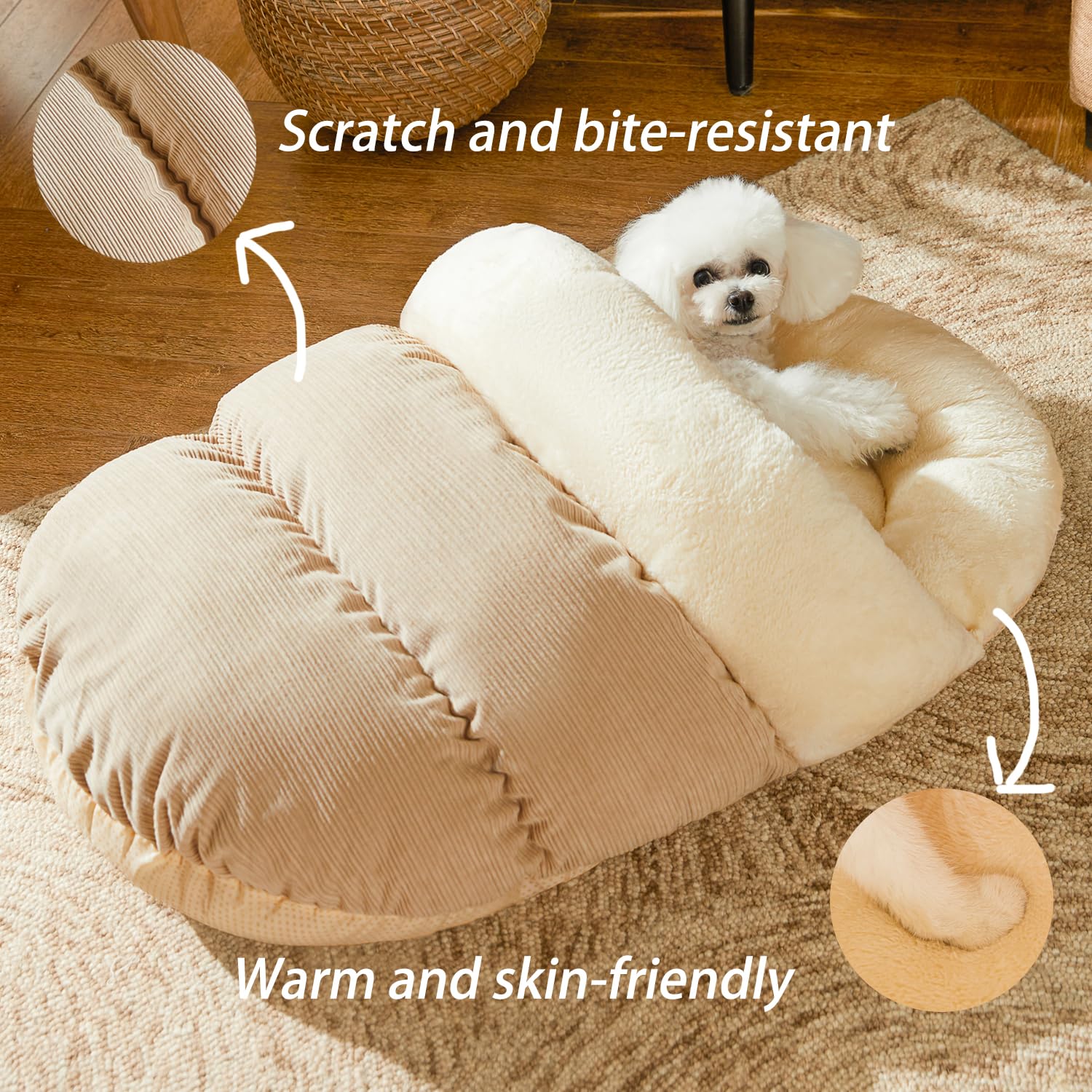 Bed for Dog and Cat, Pet Bed, Ultra Soft Cute Plush Slipper Cat Cave Bed, Anti Slip Warm Pet House Nest, Self-Warming, Ideal for Indoor Use - Fits up to 25lbs (30