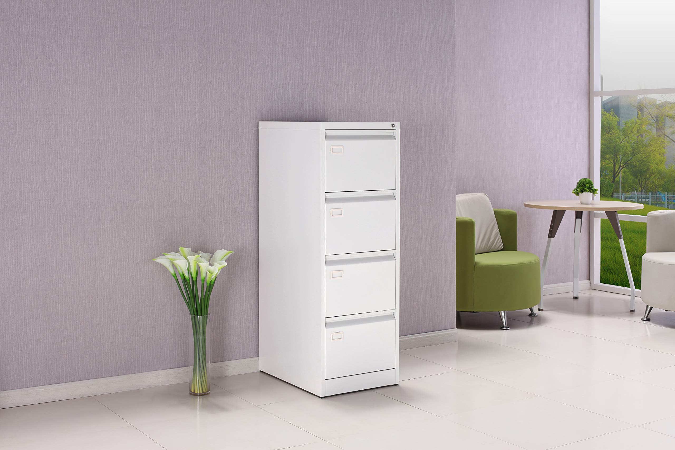 OFITURIA ® Archivador Metálico Tipo Bisley Organizativo De Oficina Blanco Con 4 Cajones para Carpetas DIN A4 Y Folio, Documentos Con Llave, 132 X 46 X 62 (1 Unidad, Blanco 4 Cajones)