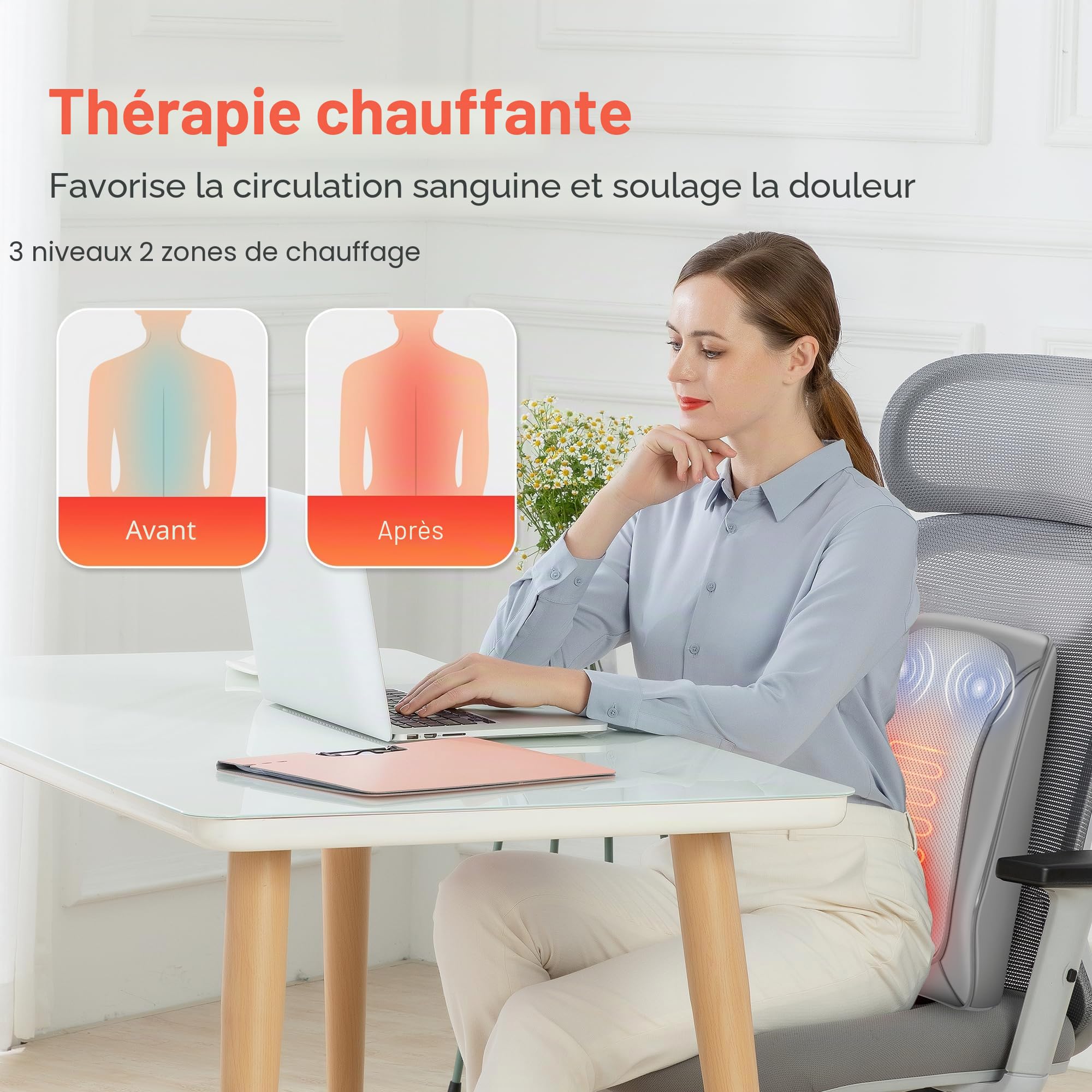 COMFIER Masseur Shiatsu pour le bas du dos pour la douleur, le cou et le dos avec chaleur, coussin de massage 4D pour femmes et hommes, masseur shiatsu des tissus profonds, cadeaux pour hommes