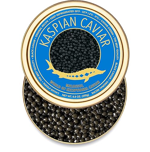 Colección KASPIAN – Caviar negro esturión Osetra prémium – 8.8 onzas en tarro de metal – 🥇Black Caviar de alta calidad con sabor clásico a Malossol