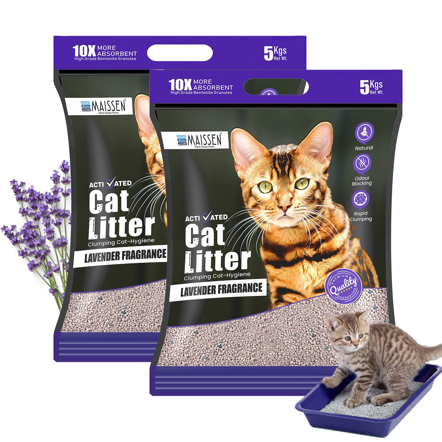 Maissen Activated Cat Litter, Lavender - 5 Kg Bentonite Clay Cat Essentials | Natural, Low Dust | Quick-Clumping, Scoopable | Odour Locking with Lavender | Hygiene for Cats | Pack of 2 (B0CHDZDW6Y) Amazon Price History, Amazon Price Tracker
