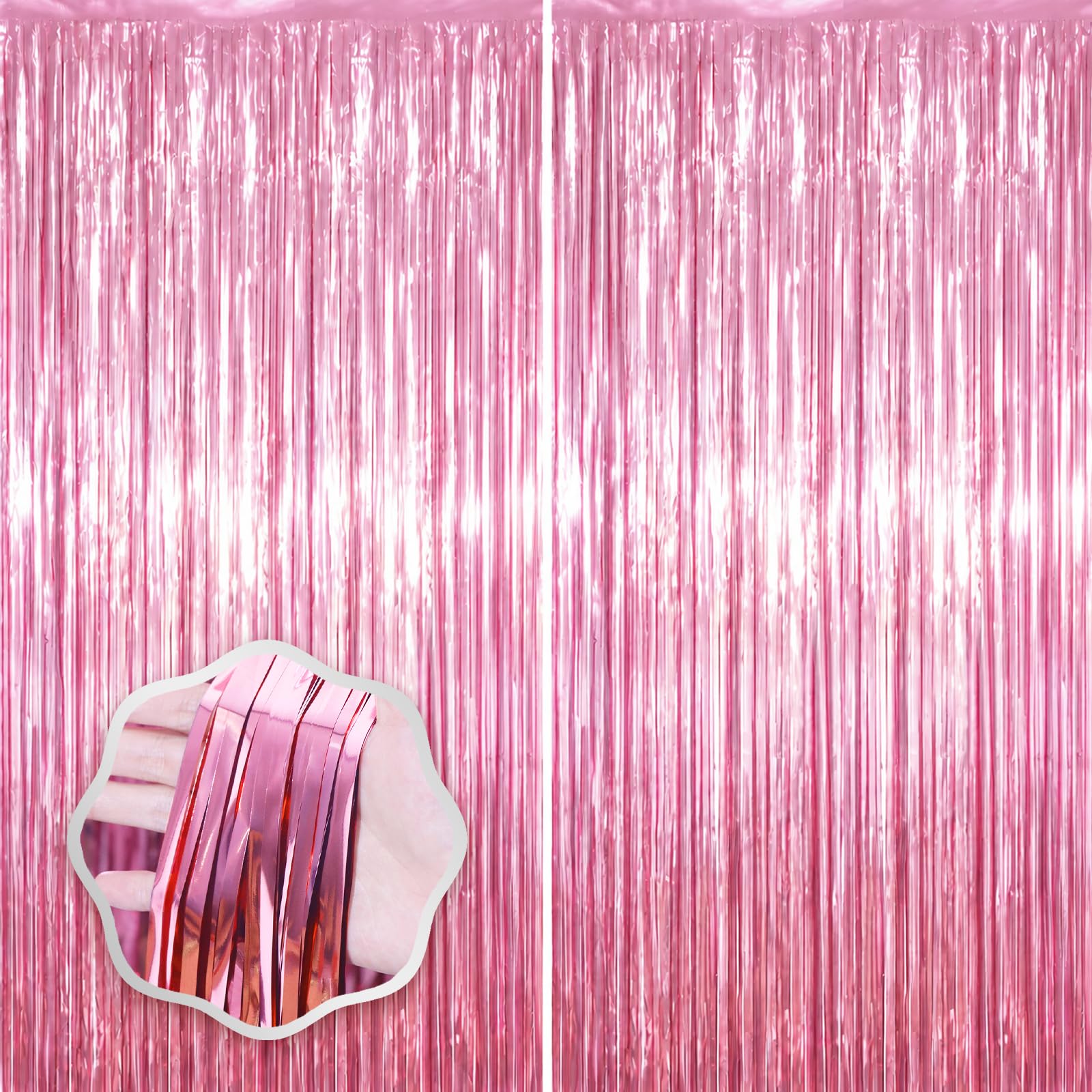 Voircoloria Pink Foil Fringe Backdrop Curtains,3.3x6.6ft, 2 Pack