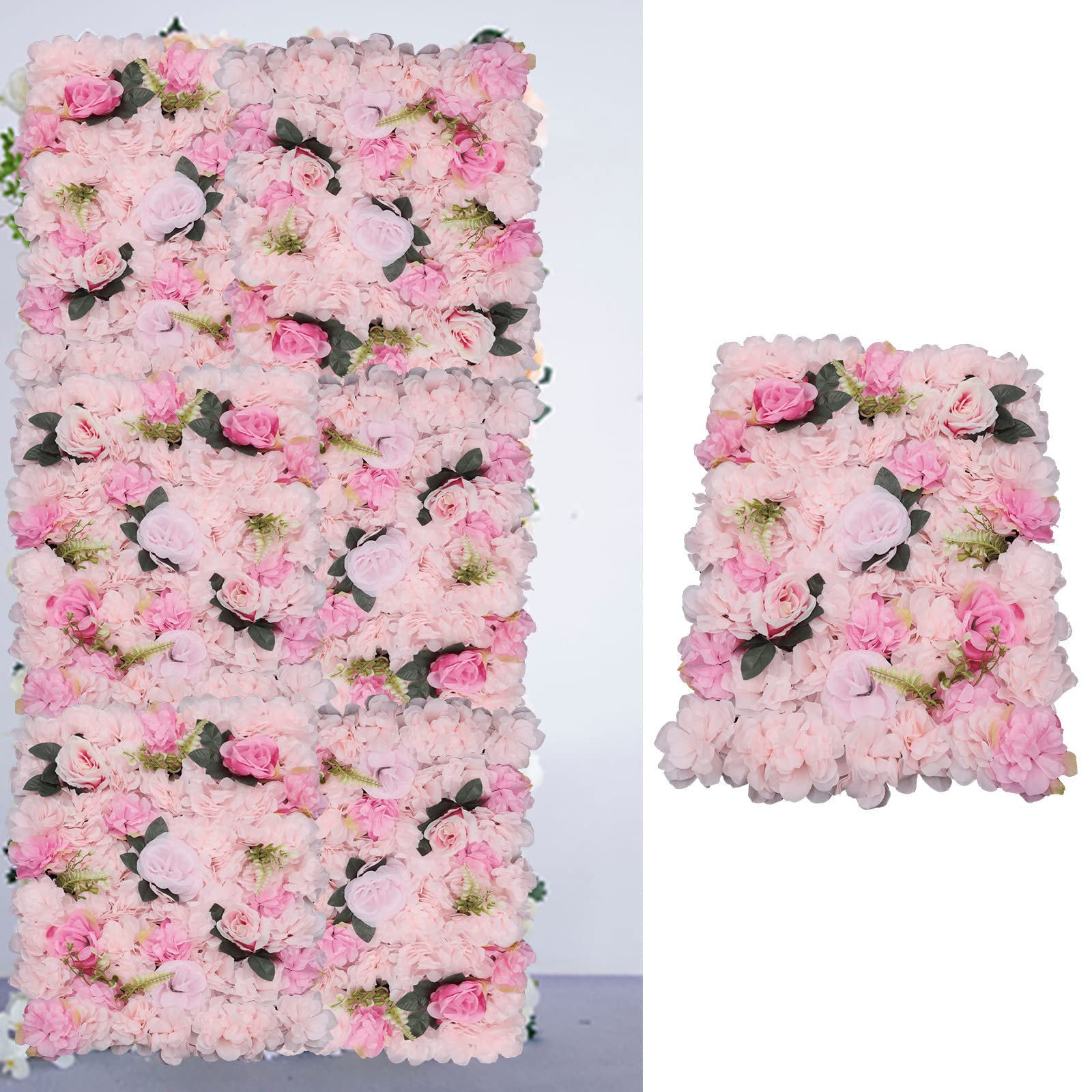 12 sfondi da parete artificiale, 60 x 40 cm, rosa chiaro, dalie + rose + piante acquatiche, decorazione da parete di rosa, per matrimoni, feste di nozze, feste di compleanno, laurea, feste di