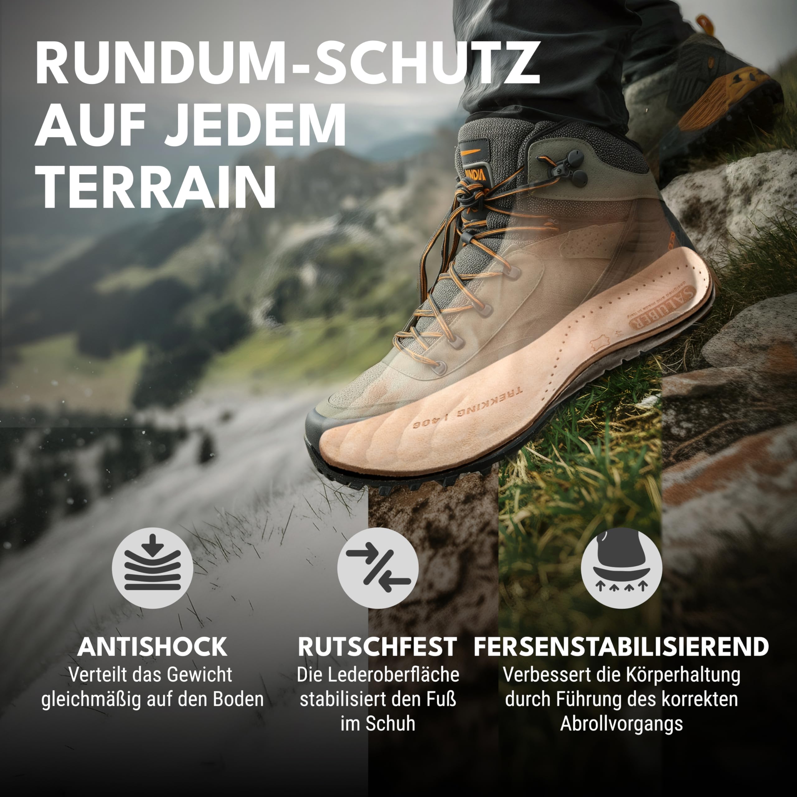 Saluber Einlegesohlen Herren & Damen Active 406 Gr. 39 | Echtleder für ein frisches Fußklima | dämpfende Einlegesohlen mit Poron+ Technologie | robuste Schuhsohlen Made in Italy