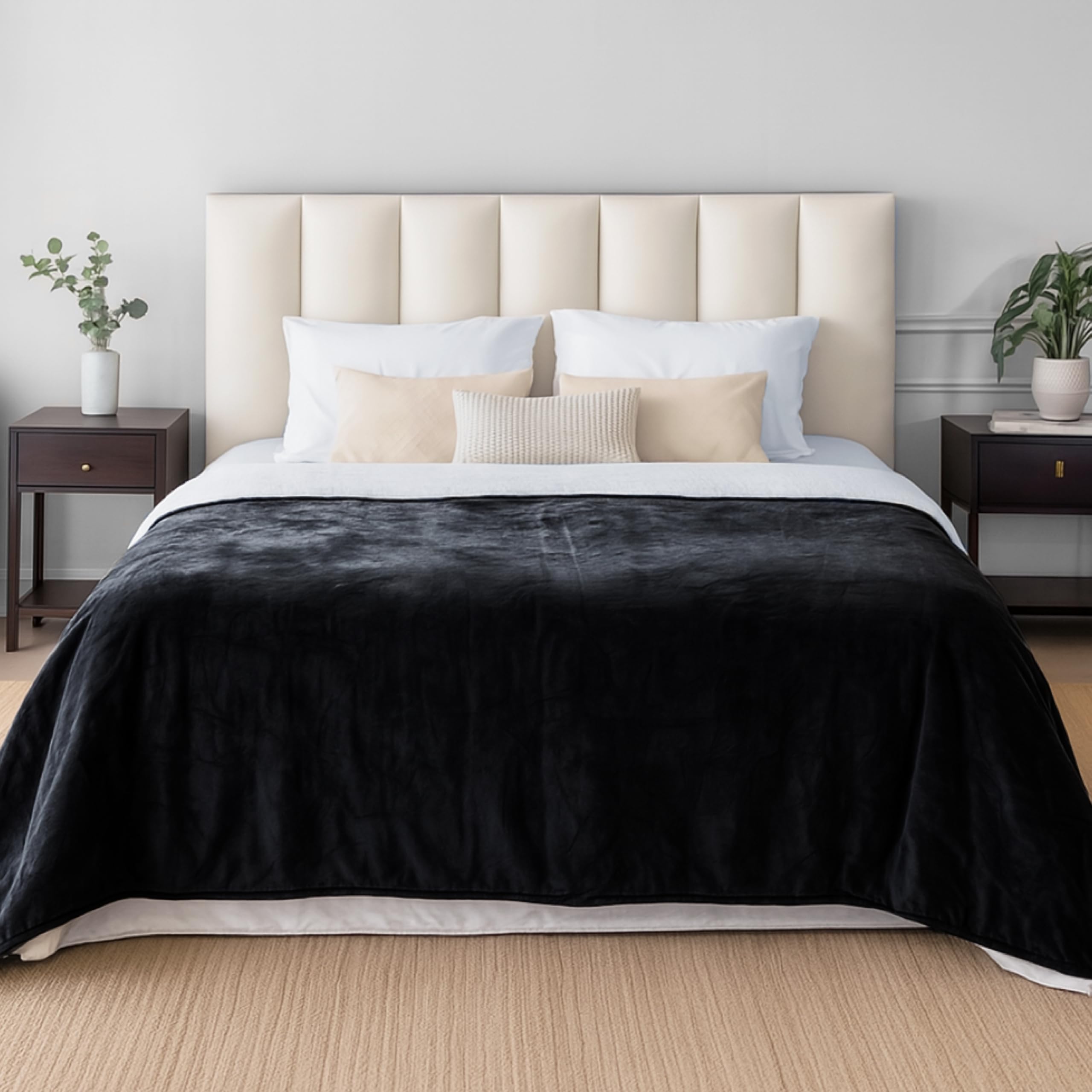 Dreamzie - wasserdichte Decke 152x203 cm - Hundedecke Sofa und Bett - Reversible Decke Wasserdicht aus Sherpa-Fleece - Waschbar - Schwarz