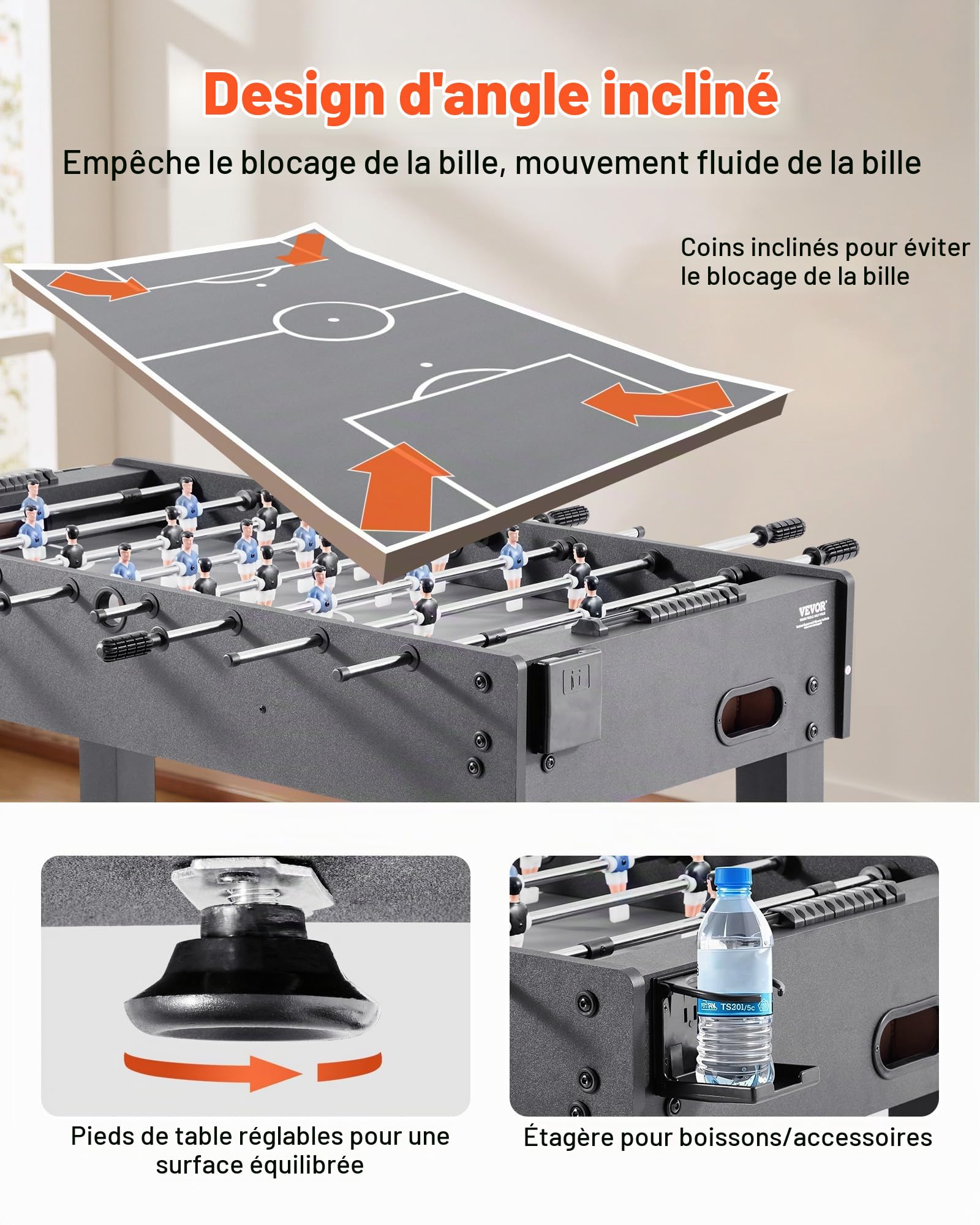 VEVOR Table de Baby-Foot de Taille Standard de 121,2 cm, Jeu Football de Table Intérieur, Kit Complet avec 2 Balles, Tableau de Score et 2 Porte-gobelets, pour Maison, Famille, Salle de Jeux, Bar