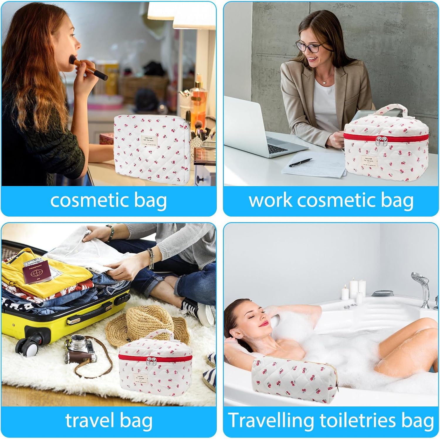 Quilted Makeup Bag, Large Capacity Travel Cosmetic Bag for Women and Girls, Aesthetic Storage for Daily and Travel Use - Image 7