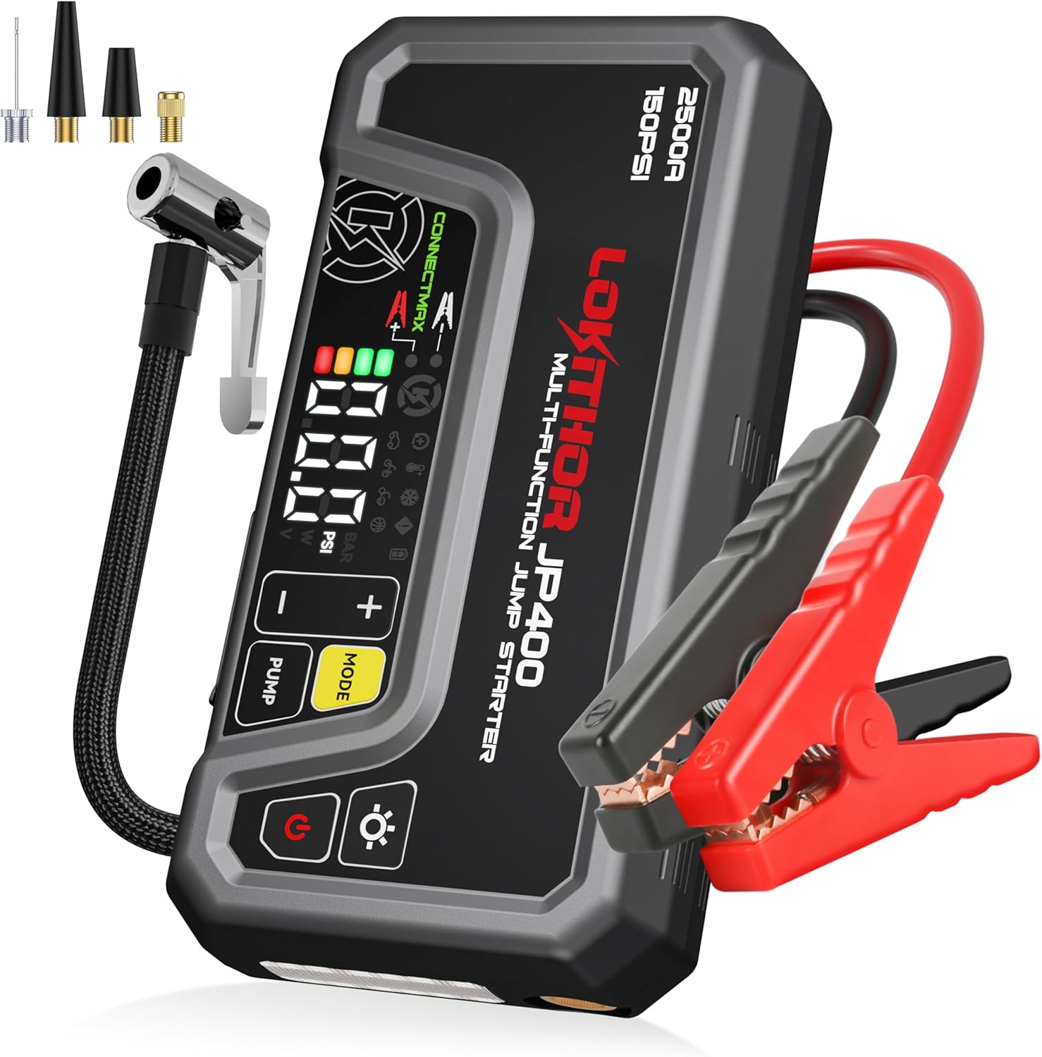 Jump Starter with Air Compressor, 2500A 12V Car Battery Jumper Starter Portable (8.5L Gas/6.5L Diesel) with ConnectMax Tech, 150PSI Tire Inflator, Auto-Shutoff & Dynamic Dwell