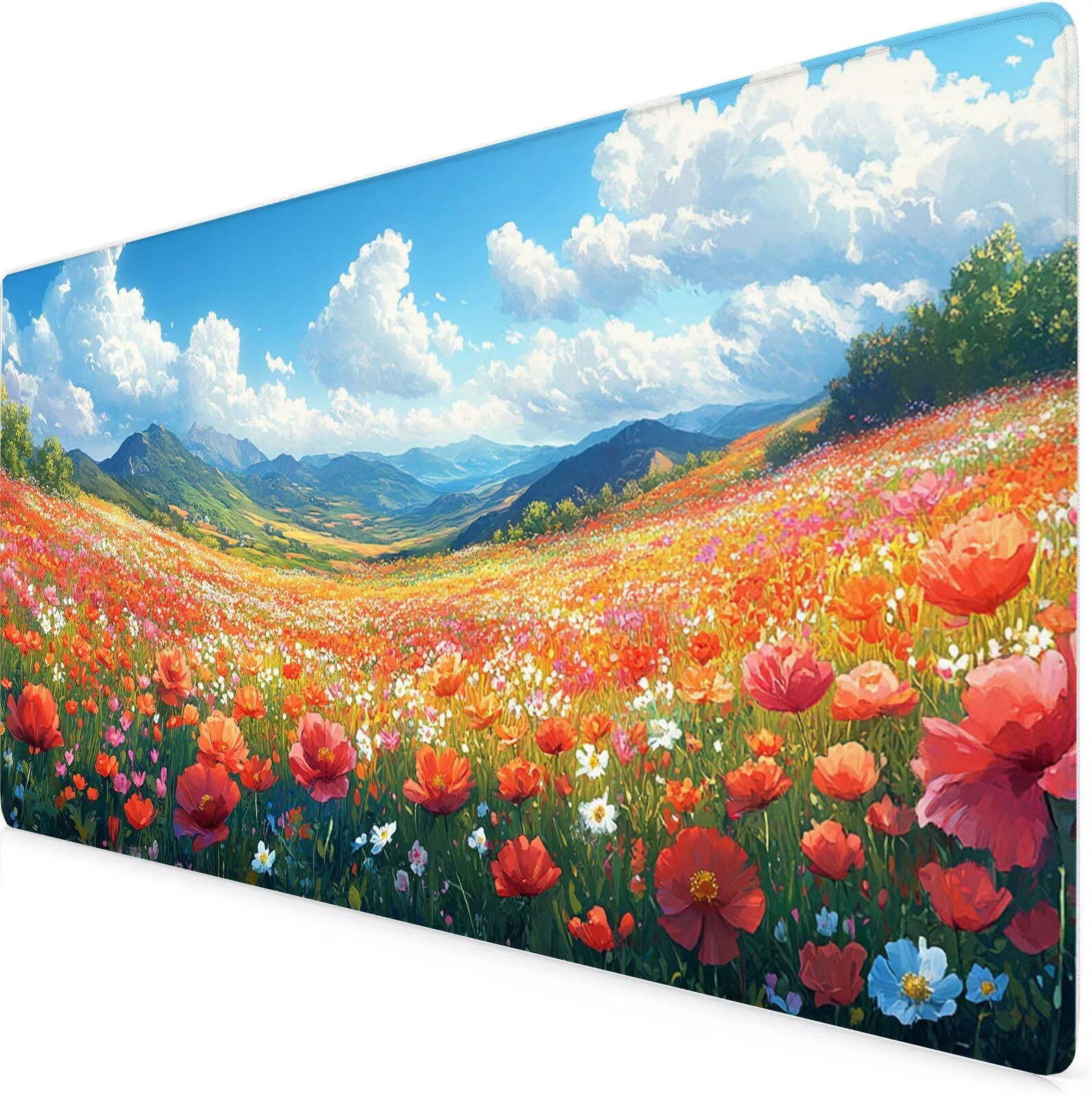 Podkładka pod mysz 1500 x 800 x 3 mm czerwona podkładka pod mysz do biura kwiat wodoodporna antypoślizgowa, zmywalna gumowa podstawa, ulepszona szybkość i precyzja, podkładka pod mysz do ochrony biura