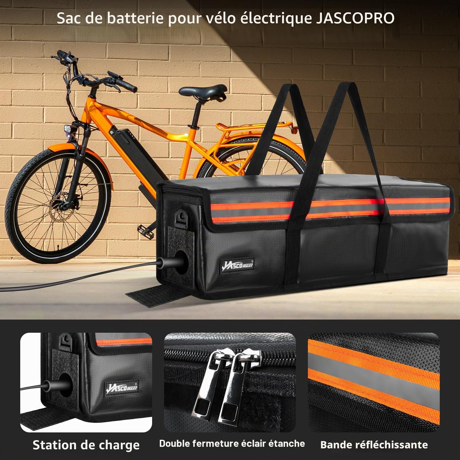 JASCOPRO sac de protection ignifuge pour batterie, protection pour batterie résistant au feu jusqu'à 1400°C, étanche et anti-explosion Lipo Safe Bag, Sac de sécurité pour Le Stockage, Le Transport (L)