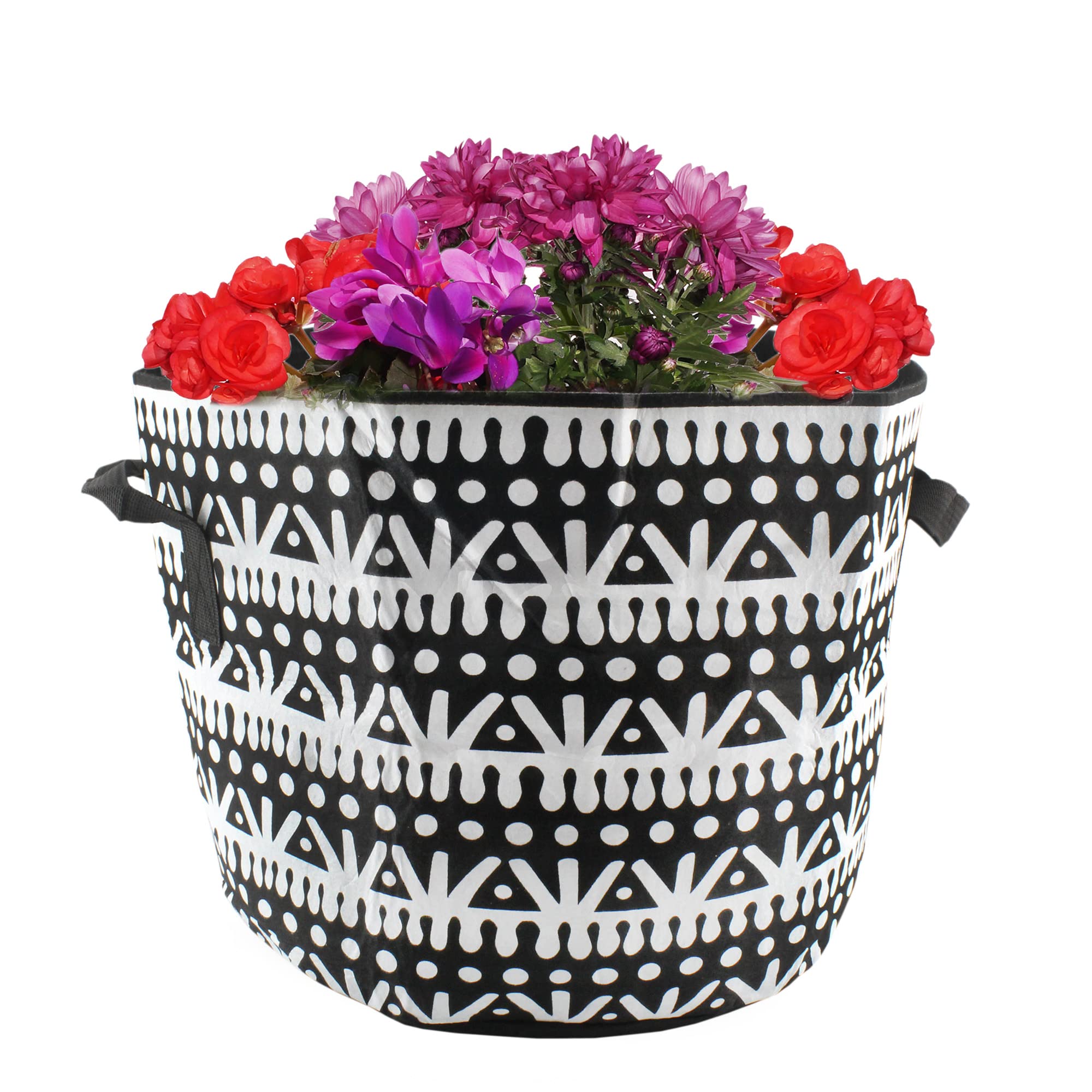 Darware Lot de 4 sacs de culture de 7 gallons - Style bohème noir et blanc - Sacs de fleurs en tissu au design ethnique géométrique