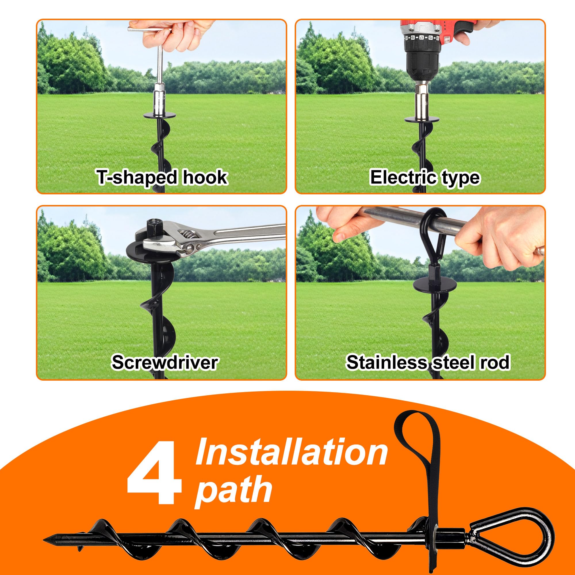 Ancoraggio a Terra 36 cm, Picchetti a Vite in Acciaio da Avvitare, Ancoraggi al Suolo Heavy Duty per Trampolino, Tende, Altalene e Campeggio, Picchetti Tenda Antiruggine per Fissaggio Esterno,4