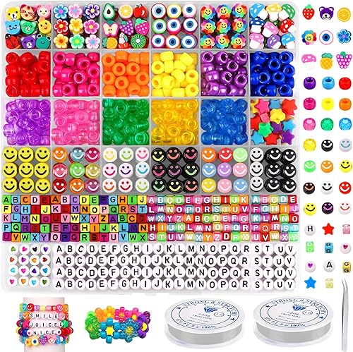 JOICEE Kit de fabricación de pulseras, cuentas de poni, flores de fruta, arcilla polimérica, cuentas de letras para hacer joyas, aretes y