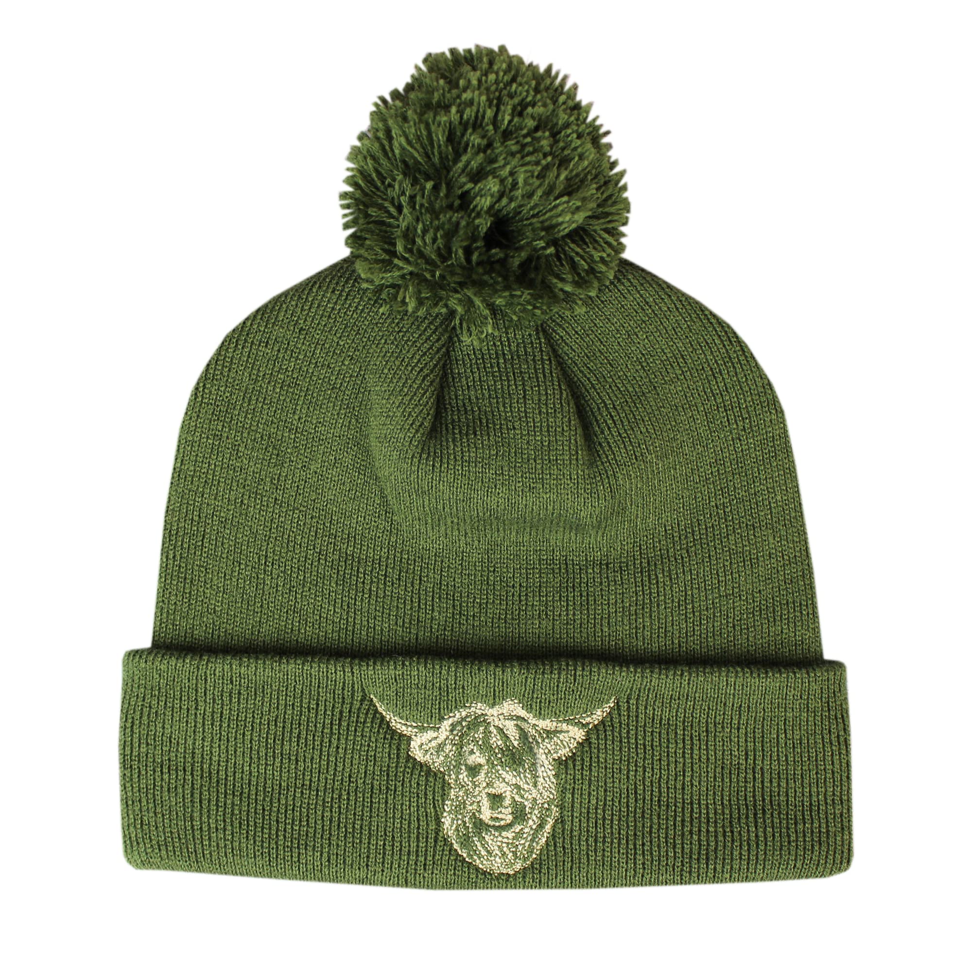 TeddyTs Men's Highland Cow Embroidered Thermal Bobble Beanie Hat (Forest Green), M