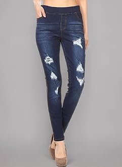 Women's Stretch Pull-On Jeans Skinny Ripped Distressed Denim Jeggings Regular-Plus Size