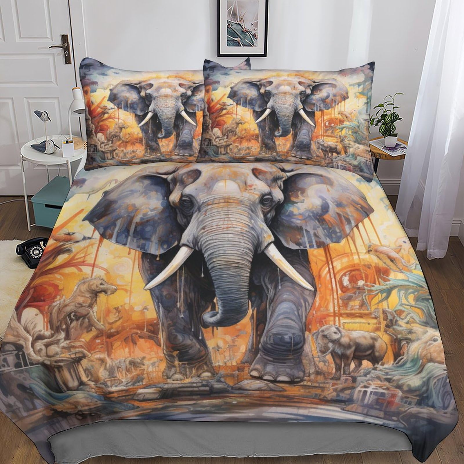 Tier-Bettwäsche-Set, 3D-Druck, Bettbezug-Set mit Kissenbezug, Heimtextilien, Doppelbett (200 x 200 cm)