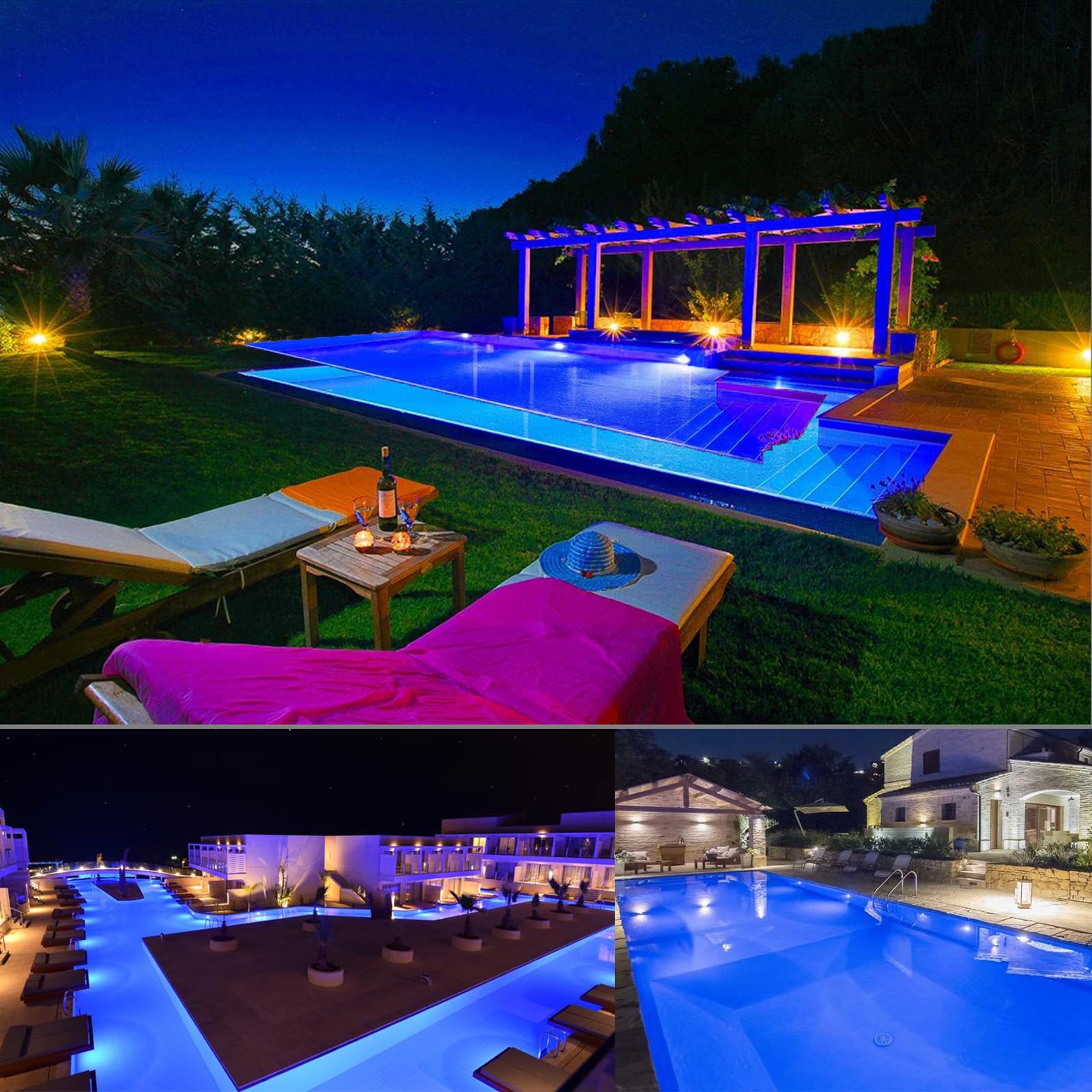 LyLmLe Foco LED Piscina Relleno de Resin, PAR56 35W Lámpara de piscina LED Azul Puro, Iluminación Piscina Empotrable, 1100lm, Ángulo de haz de 140 °,IP68 Impermeable, 12V AC/DC