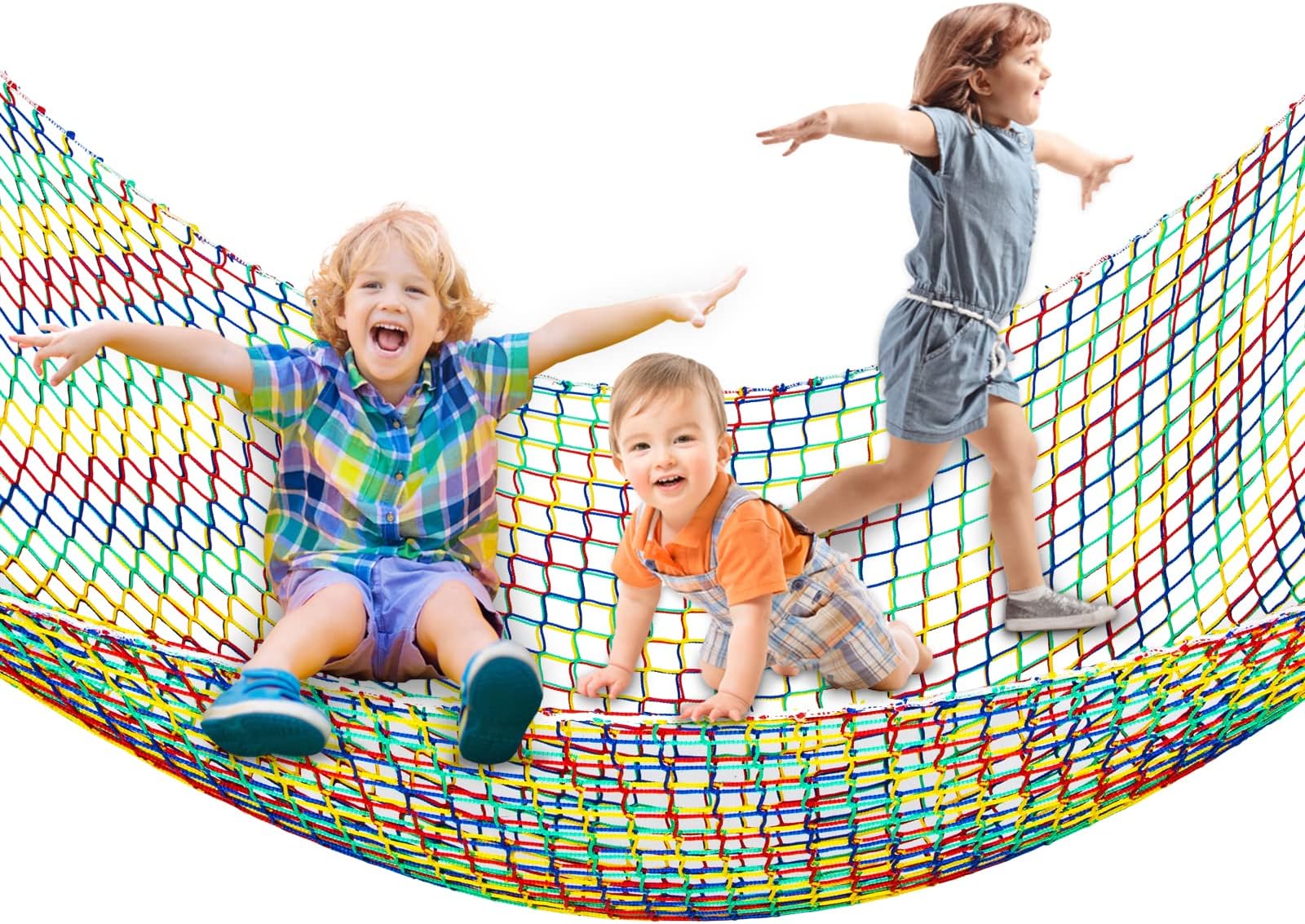 VEVOR Climbing Cargo Net, 10.5 x 10.5ft Playground Climbing Cargo Net with 500lbs Weight Capacity, Polyester Double Layers Cargo Net Climbing Outdoor, Rope Bridge Net for Tree House, Monkey Bar
