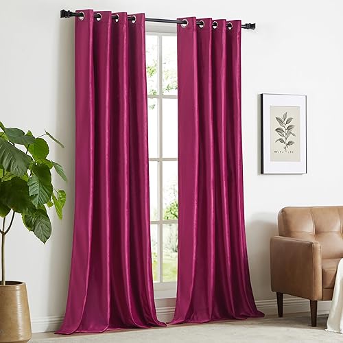 Miniatura 7 de GIGIZAZA Cortinas 100% opacas de terciopelo rosa intenso de 108 pulgadas de largo, 2 paneles para sala de estar, cortinas térmicas de ventana con