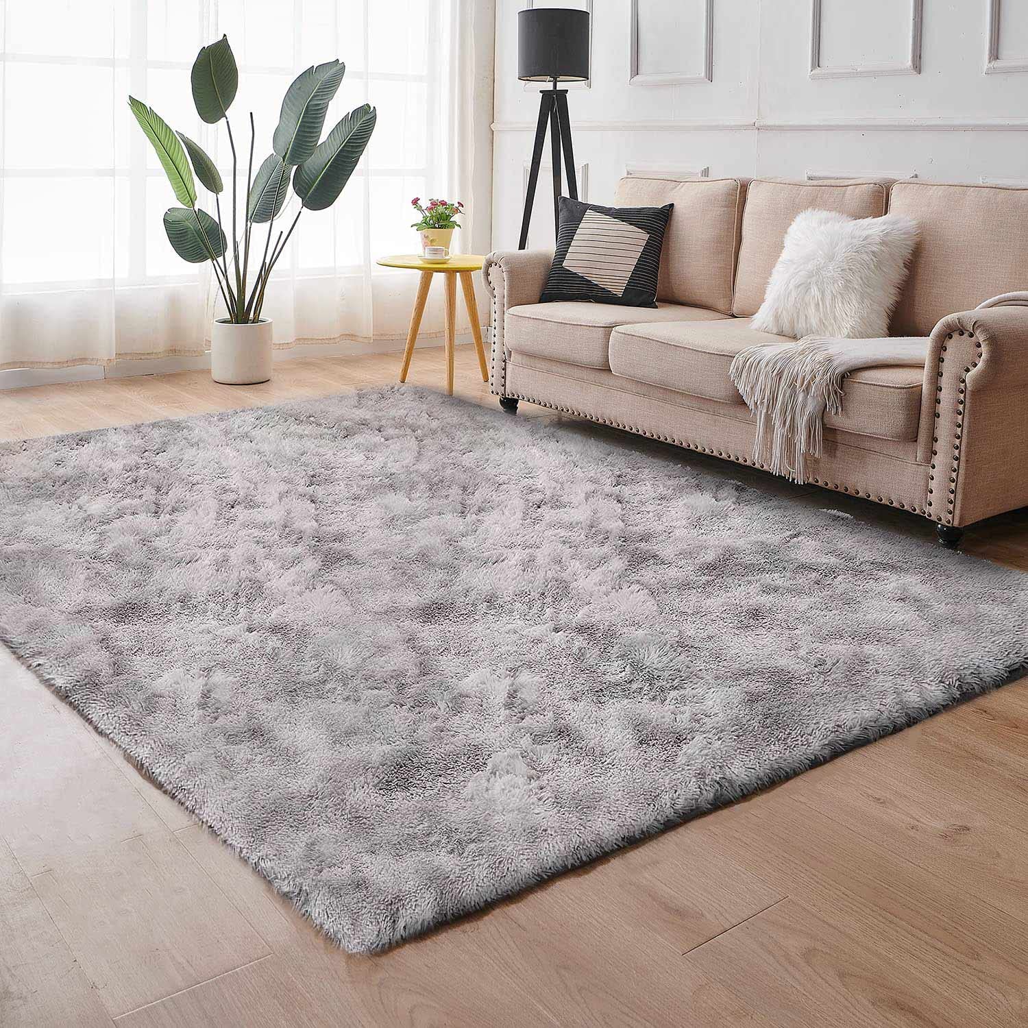 Calore Rugs Living Room Soft Fluffy Rug Bedroom Non-slip Large Modern Shaggy Area Rugs Carpet Floor Mat for Home Decor (Grey White, 200x300 cm) — image 1
