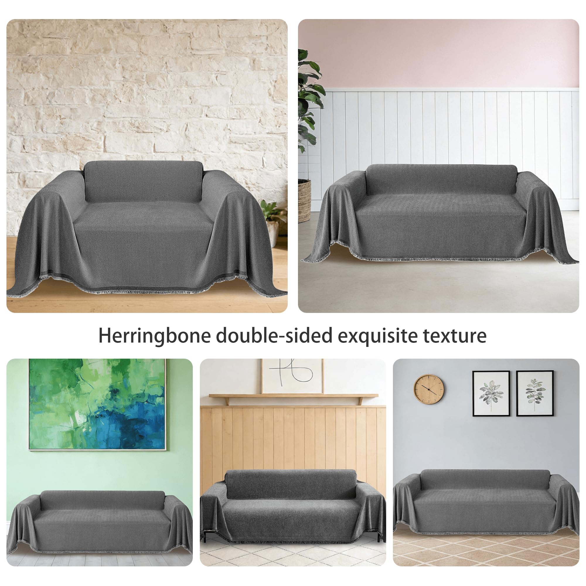 Funda protectora para mascotas para gatos, manta de chenilla transpirable con borlas, 180 x 500 cm, color gris, resistente a los arañazos, para niños y mascotas