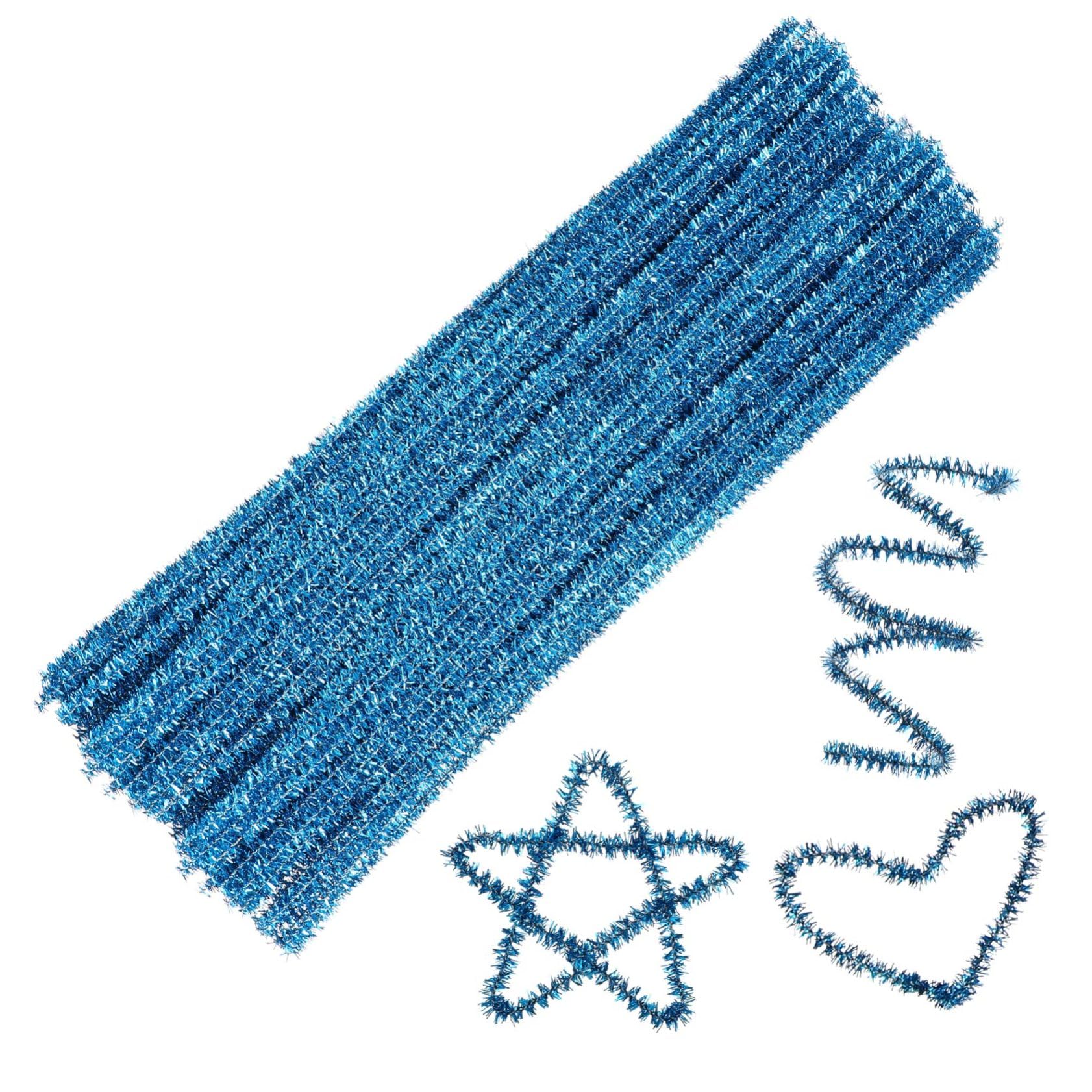 KALLORY 200pcs DIY Glitter Sticks Chenille Stems Pipe Cleaners Blue Christmas Garland