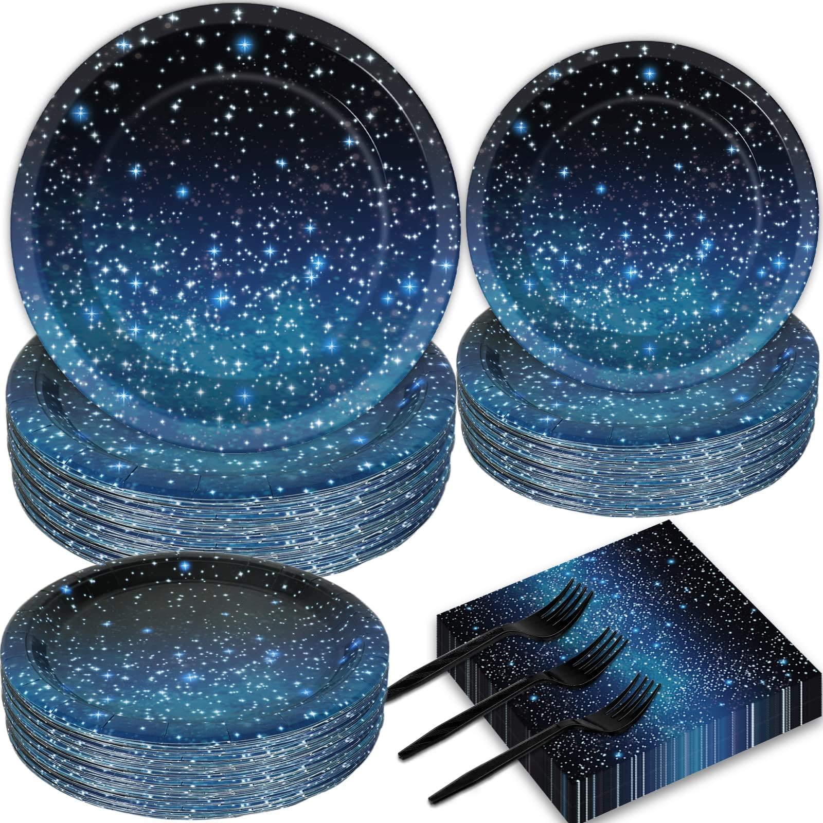 50 Guests Galaxy Party Starry Night Supplies Tableware Set Outer Space Theme Birthday Star Party Table Decorations Solar System Paper Plates Napkins