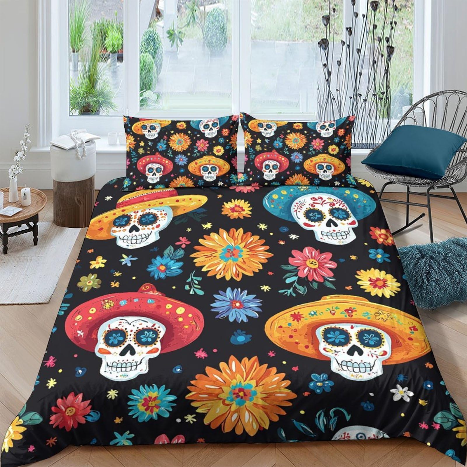 Ctjqhvkz Style-7 3D Printed Colorful Skull Fitted Sheet Microfiber Floral Bed Cover For Bedroom Dorm Mattress Decor Protection Single（135X200cm）