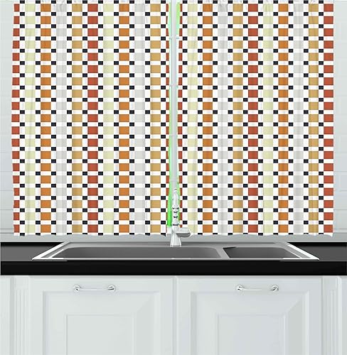 Ambesonne Cortinas de cocina retro, diseño de rombos con temática de negocios a cuadros, diferentes colores pastel, juego de 2 paneles para