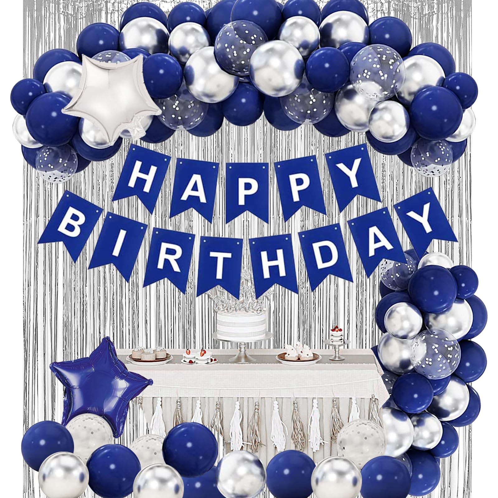 Striscione Compleanno 18 Anni 180x110cm - Decorazione Blu Argento Per Feste - Foto 5