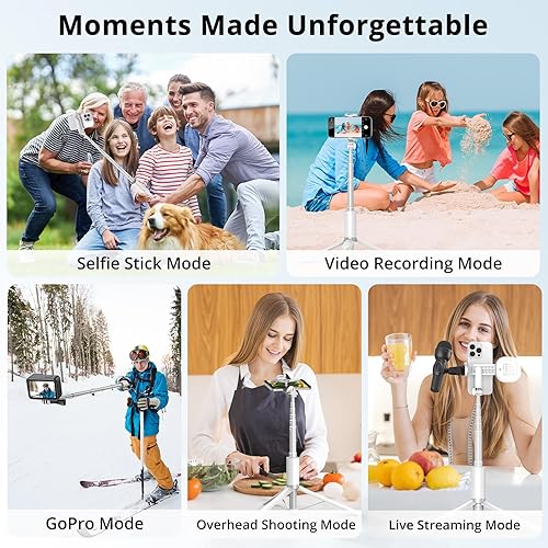 Vista 44 de SYNCWIRE Trípode de teléfono Selfie Stick de 55 pulgadas para iPhone, palo selfie de aluminio extensible todo en uno con control remoto, trípode