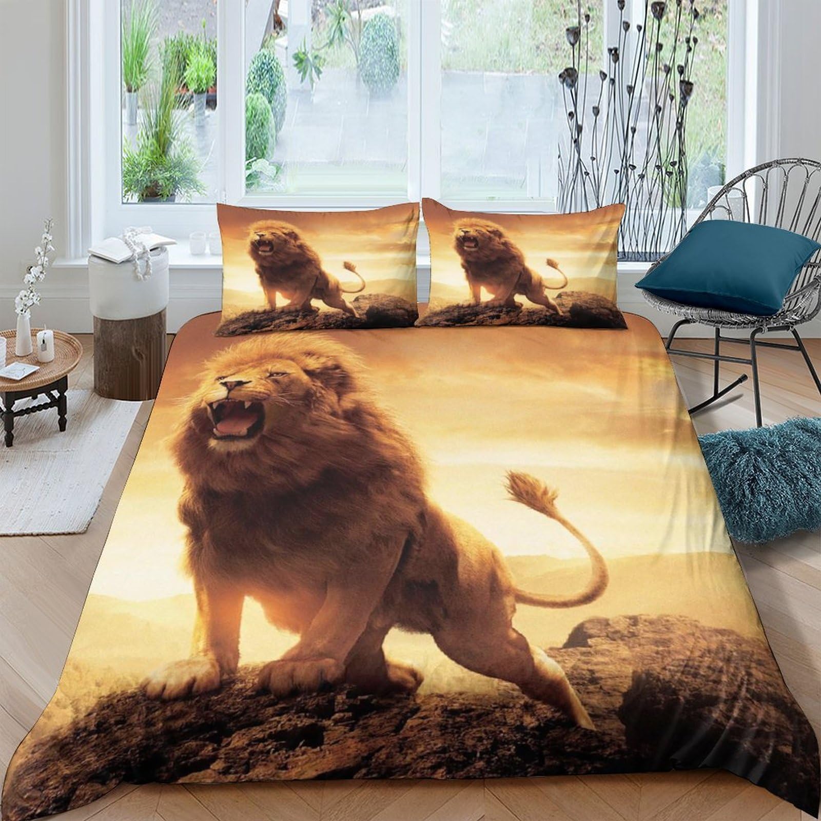 Ctjqhvkz Style-2 3D Printed Sunset Lion Fitted Sheet Microfiber Soft Breathable Wildlife Bed Cover For Bedroom Guest Room Decor Single（135X200cm）