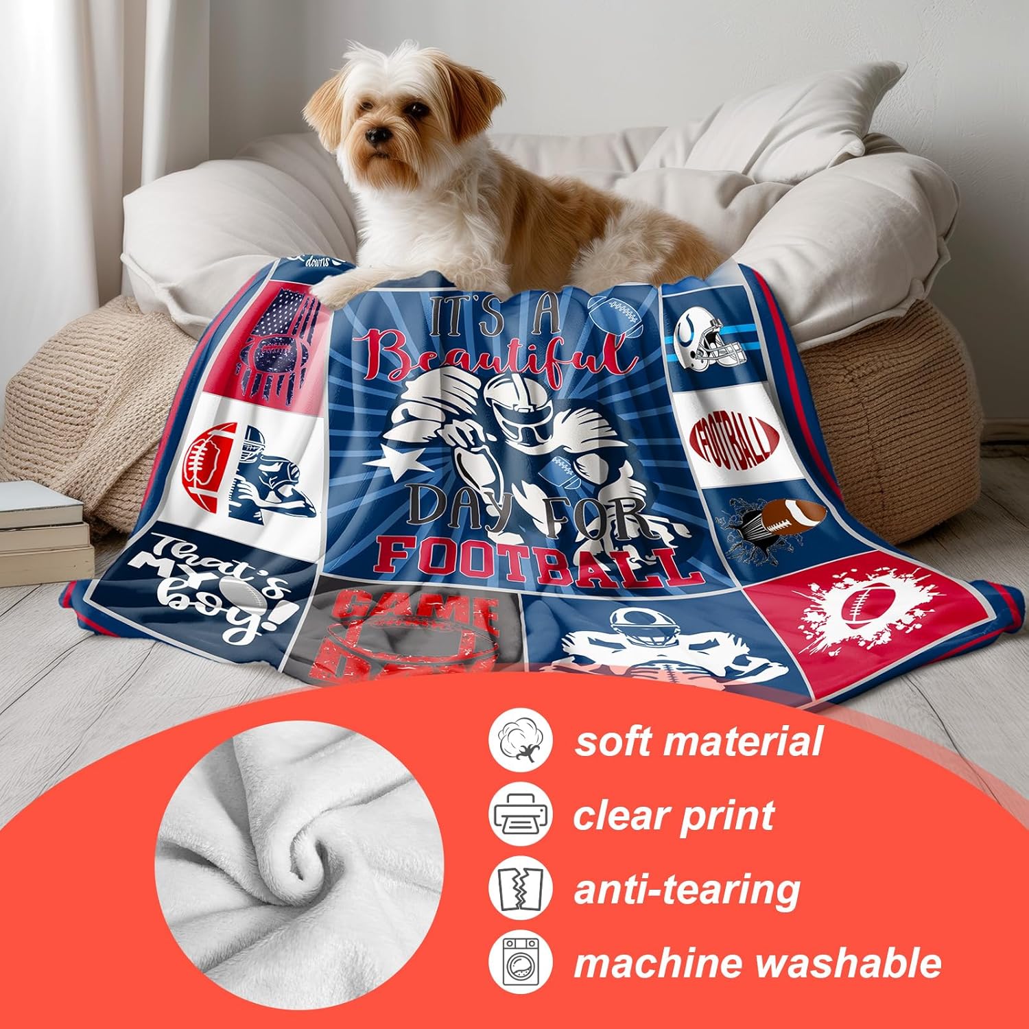 50" x 40" New Football Flannel Throw Blanket, Sport Theme Patr Blanket for Kids Boys Girls, Rugby Game Plush Blanket Ball Games Throw All Seasons Warm Cozy for Sofa Chairs Bed Home Fans Men Gift 2 - Image 5