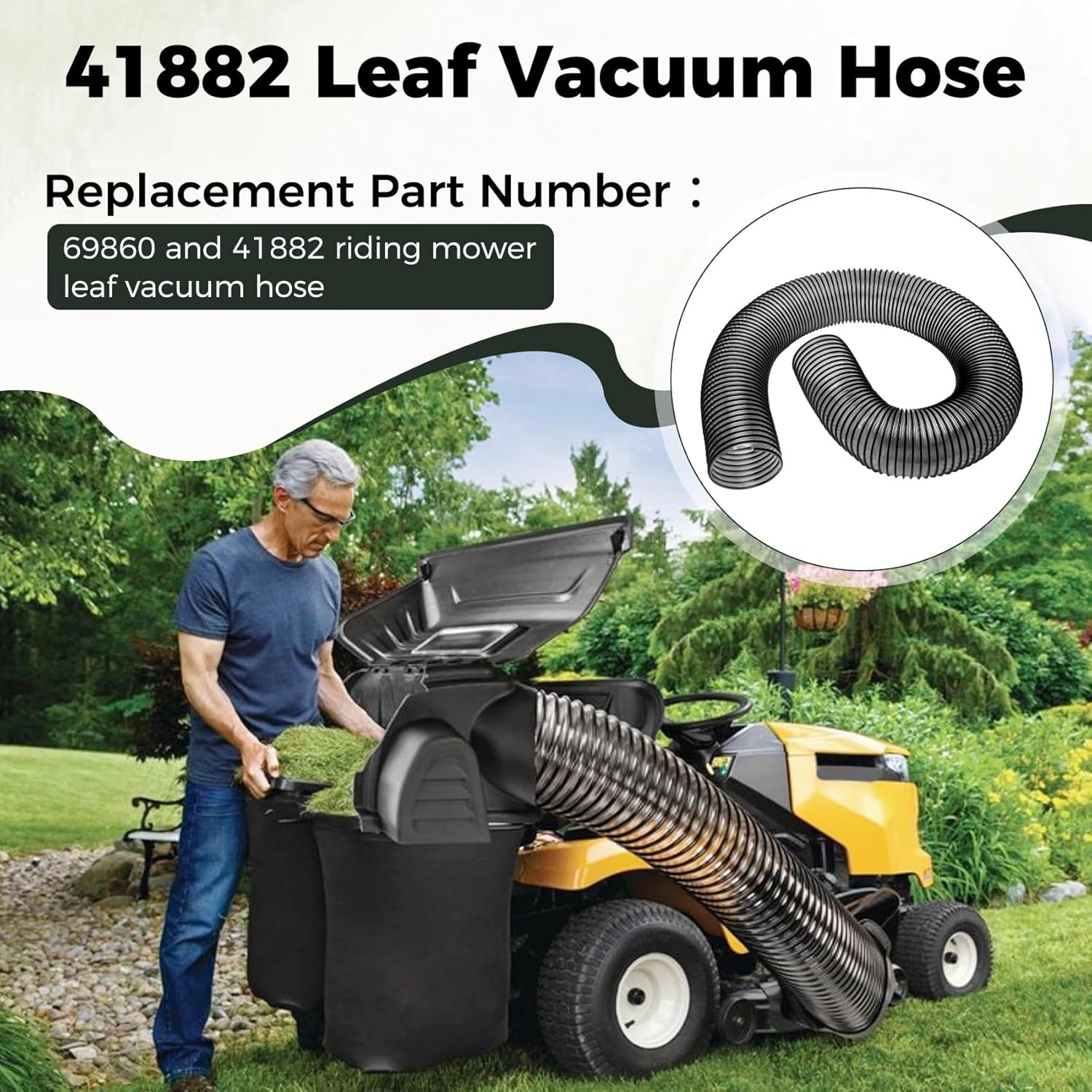 69860 Lawn Vacuum Hose for Agri Fab Leaf Vac Parts 41882, Replacement Agri Fab Mow-N-Vacs & Chip-N-Vacs 6 inch Leaf Vacuum Hose 45-0577, 45-0578 & 45-0567 - 86"L (Maximum elongation) x 6"W