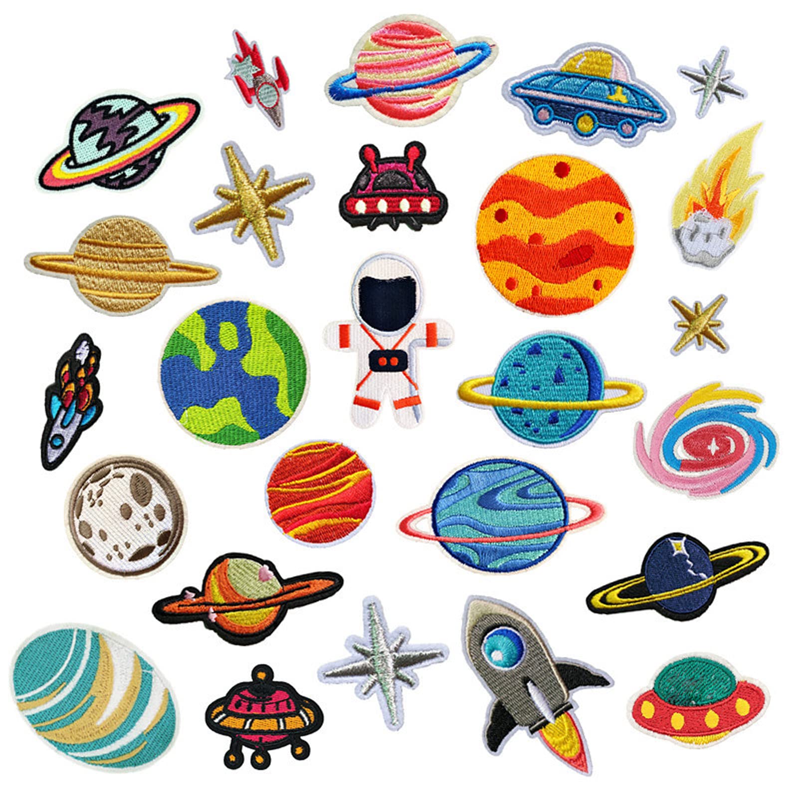 26Pcs Embroidery Patches Outer Space Planet Pattern DIY Ironing Sewing Dress Jeans T-Shirt School Bag Curtain Hat Jacket Decoration