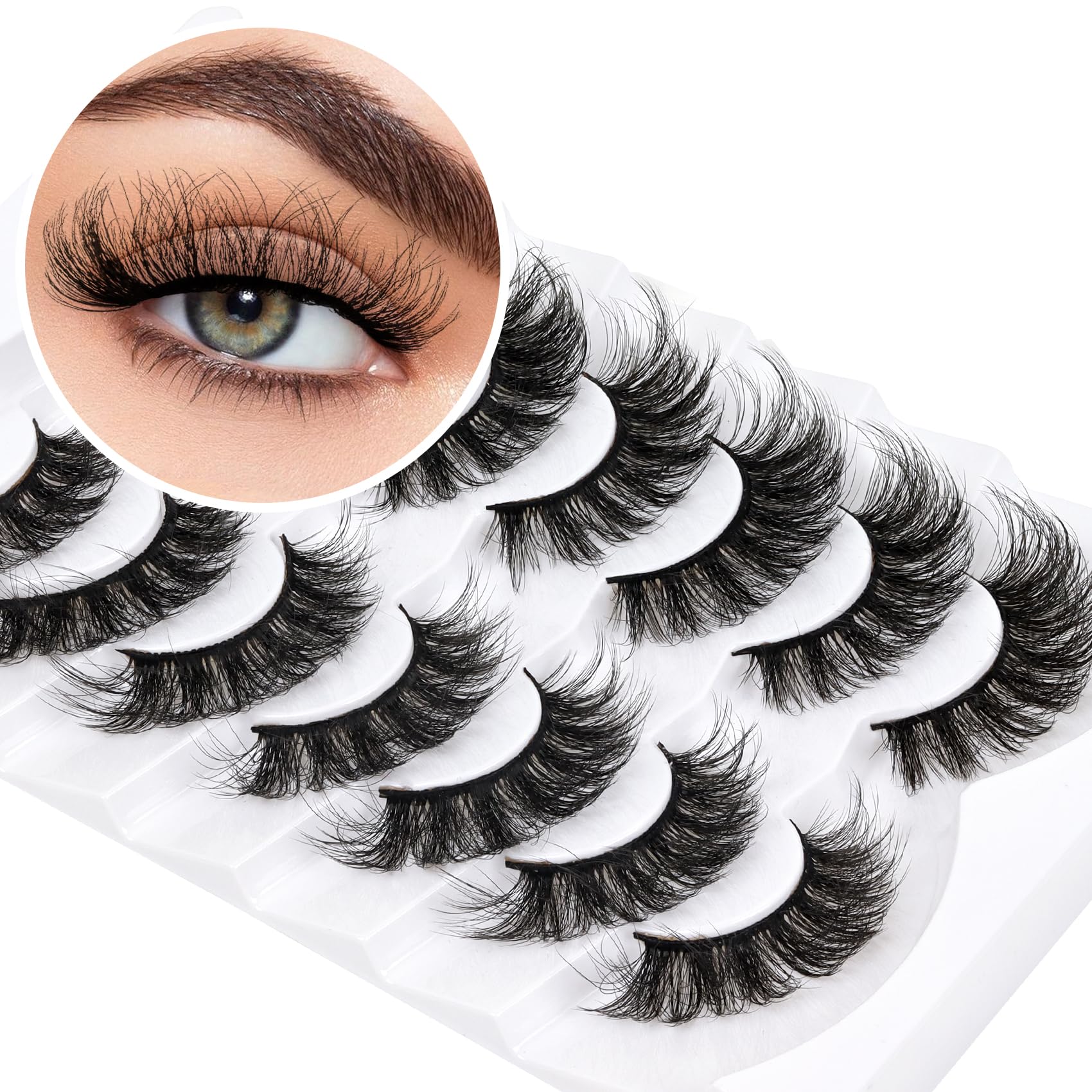 Veleasha Cat Eye Lashes 20mm Fluffy Volume False Eyelashes 7 Pairs Pack 5D Faux Mink Lashes that look like extensions, 15.0 grams, 1