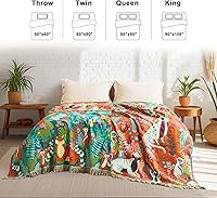 Vista 18 de Cobija para cama de estilo bohemio, 100 % algodón, ultra suave, edredón rústico, cobija de otoño, estampado floral, decoración de granja, cobija